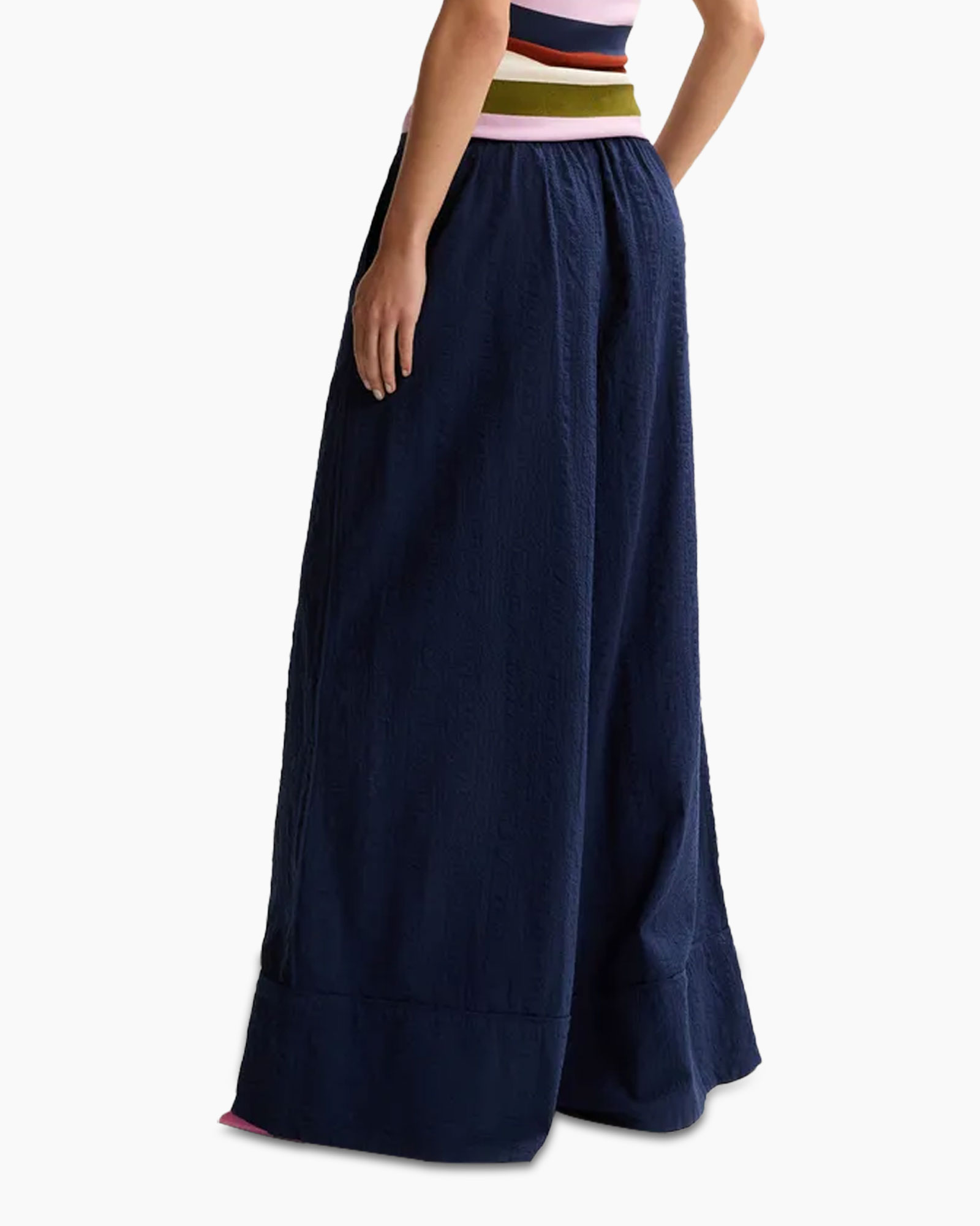 wide-leg pants, marineblauw, palazzo pants, touwkoord taille, zakken
