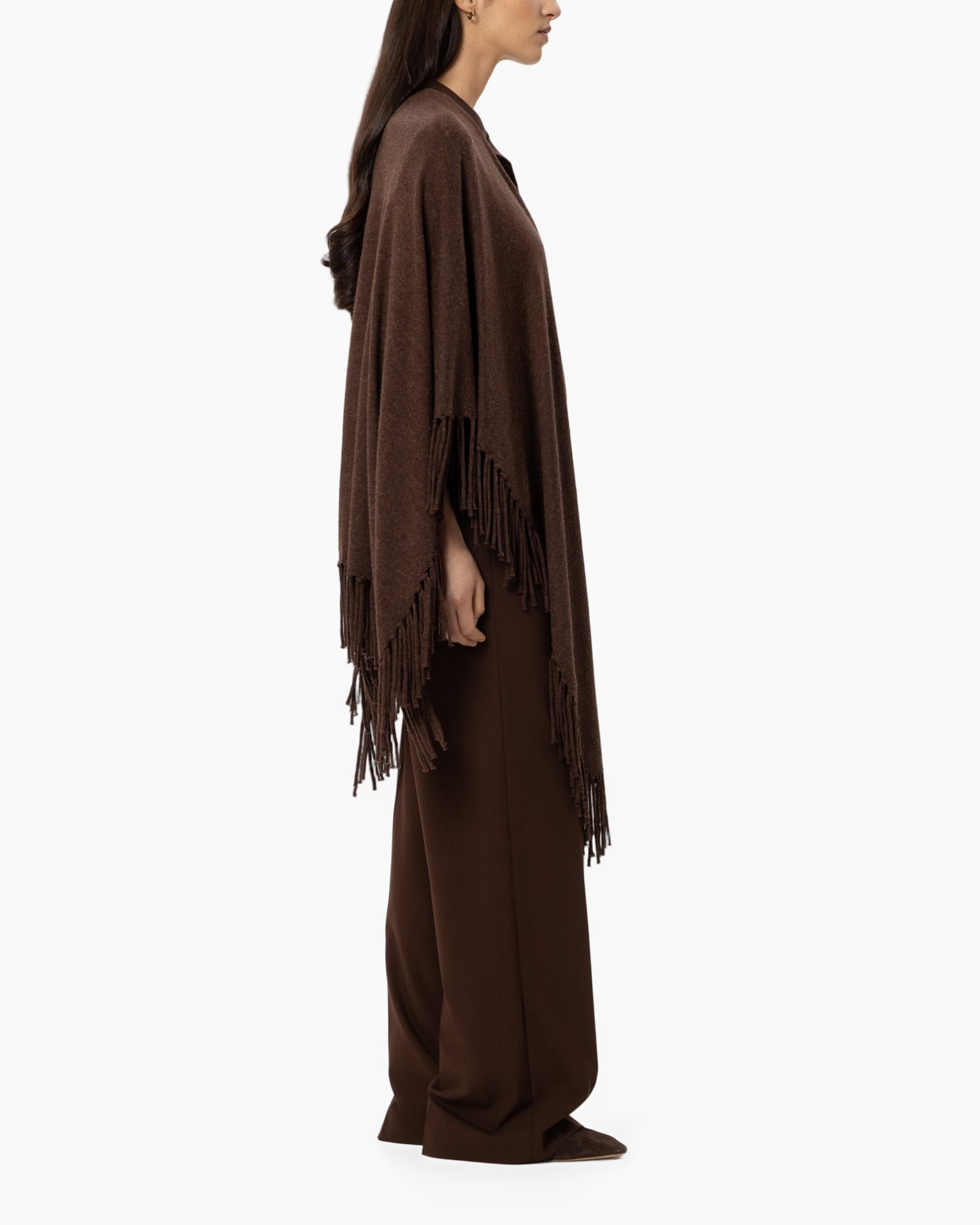 sjaal, fringed, poncho, bruin, patroon niet duidelijk
