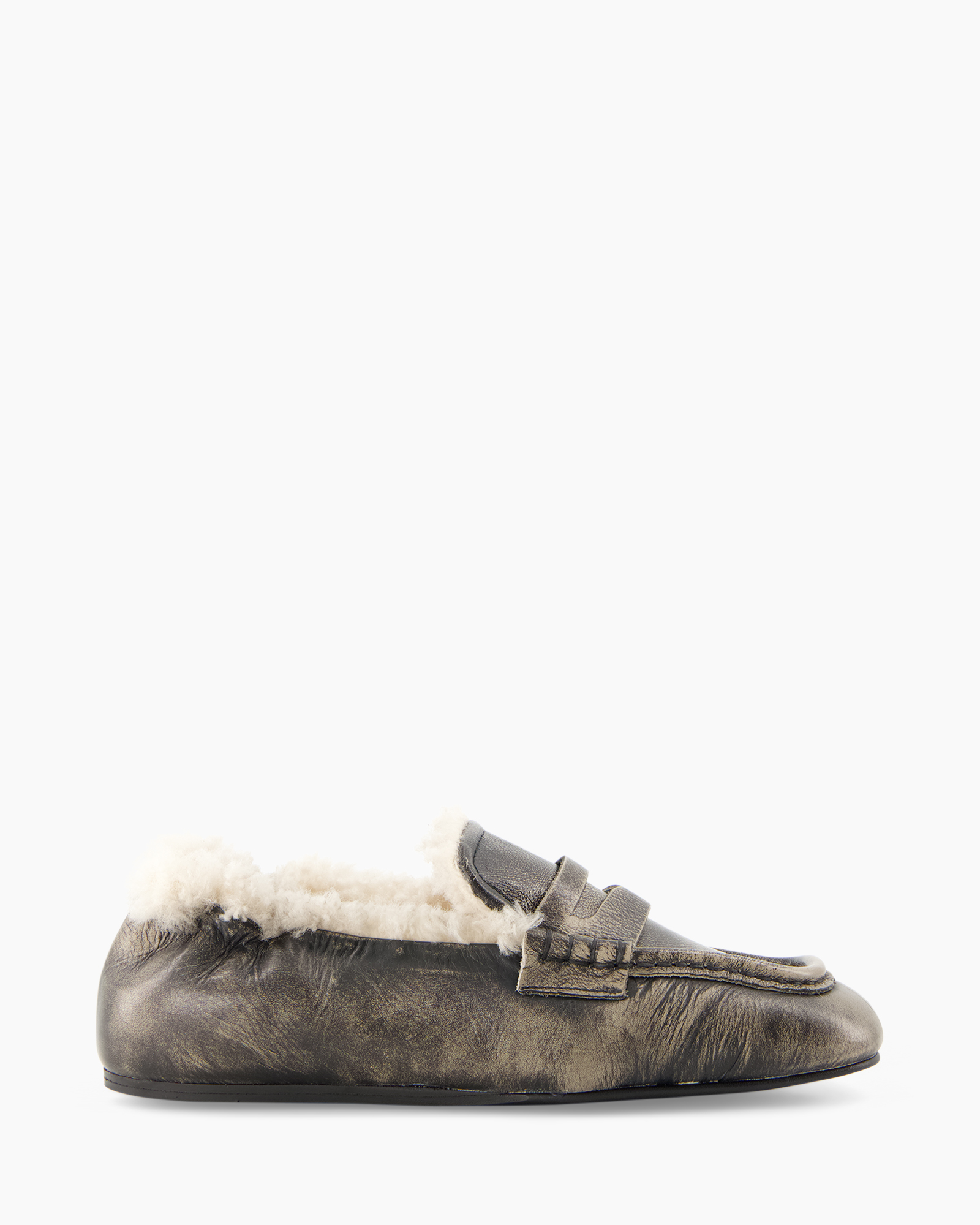 pantoffel, mocassin, fournkleur gevoerd, leer, instap