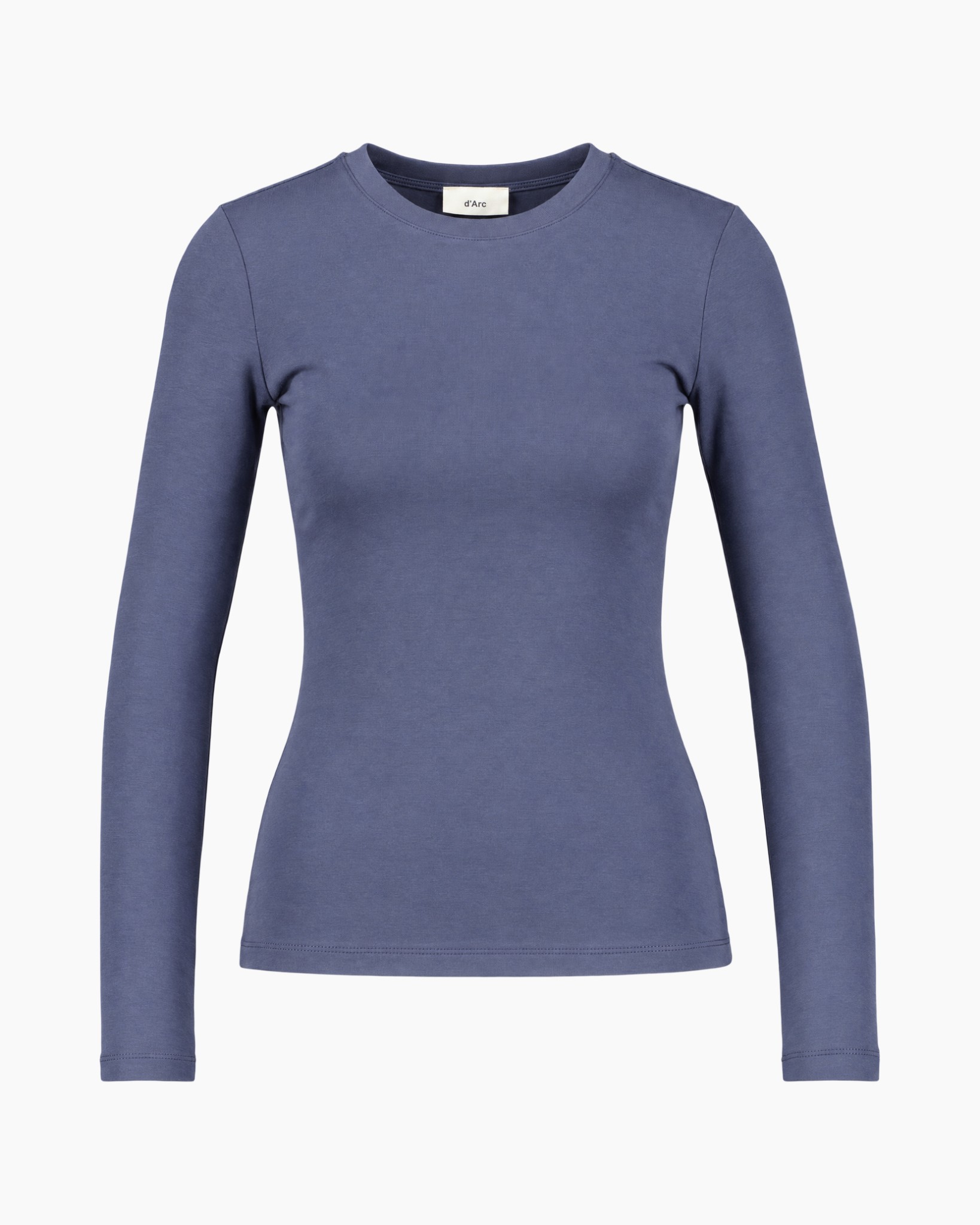 lange mouwen, blauw, ronde hals, t-shirt, enkele kleur