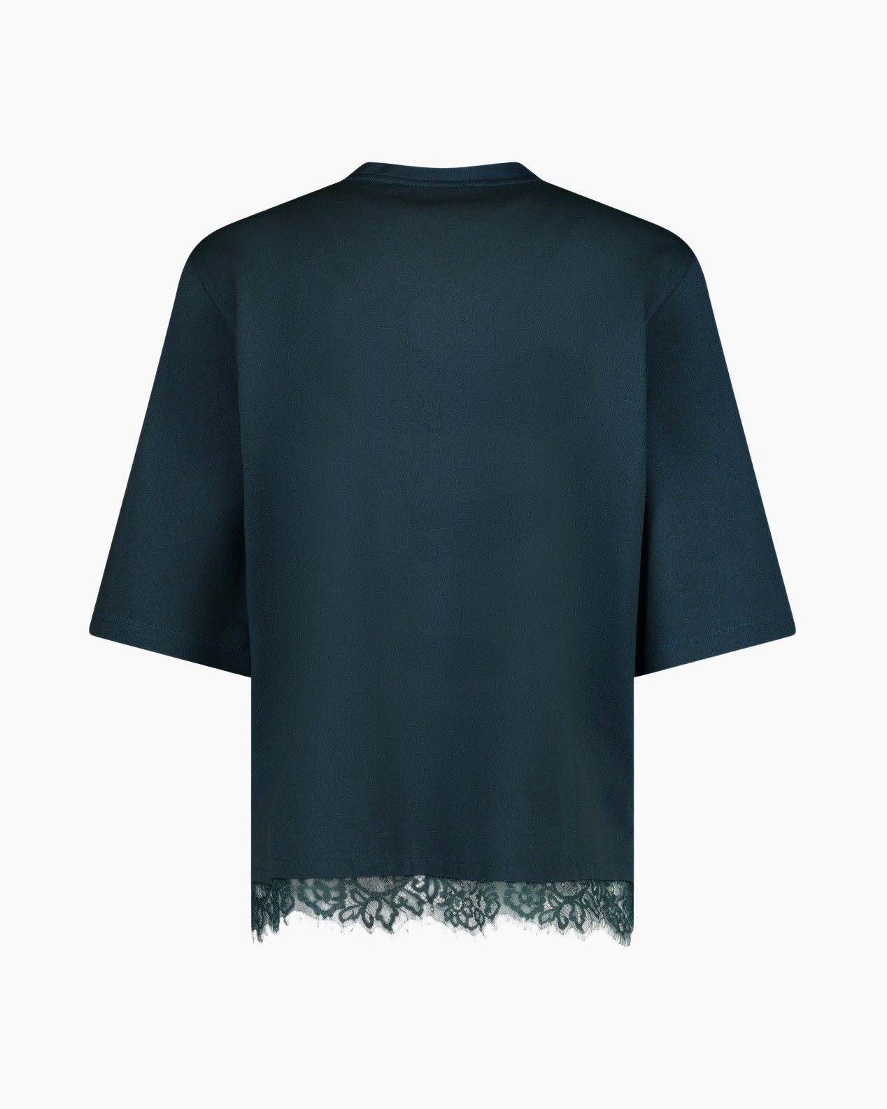 top, blouse, korte mouwen, kantzoom, donker teal