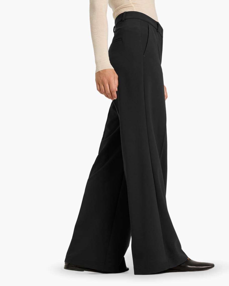 broek, wijd breedte, zwart, broek-pantalon, slacks