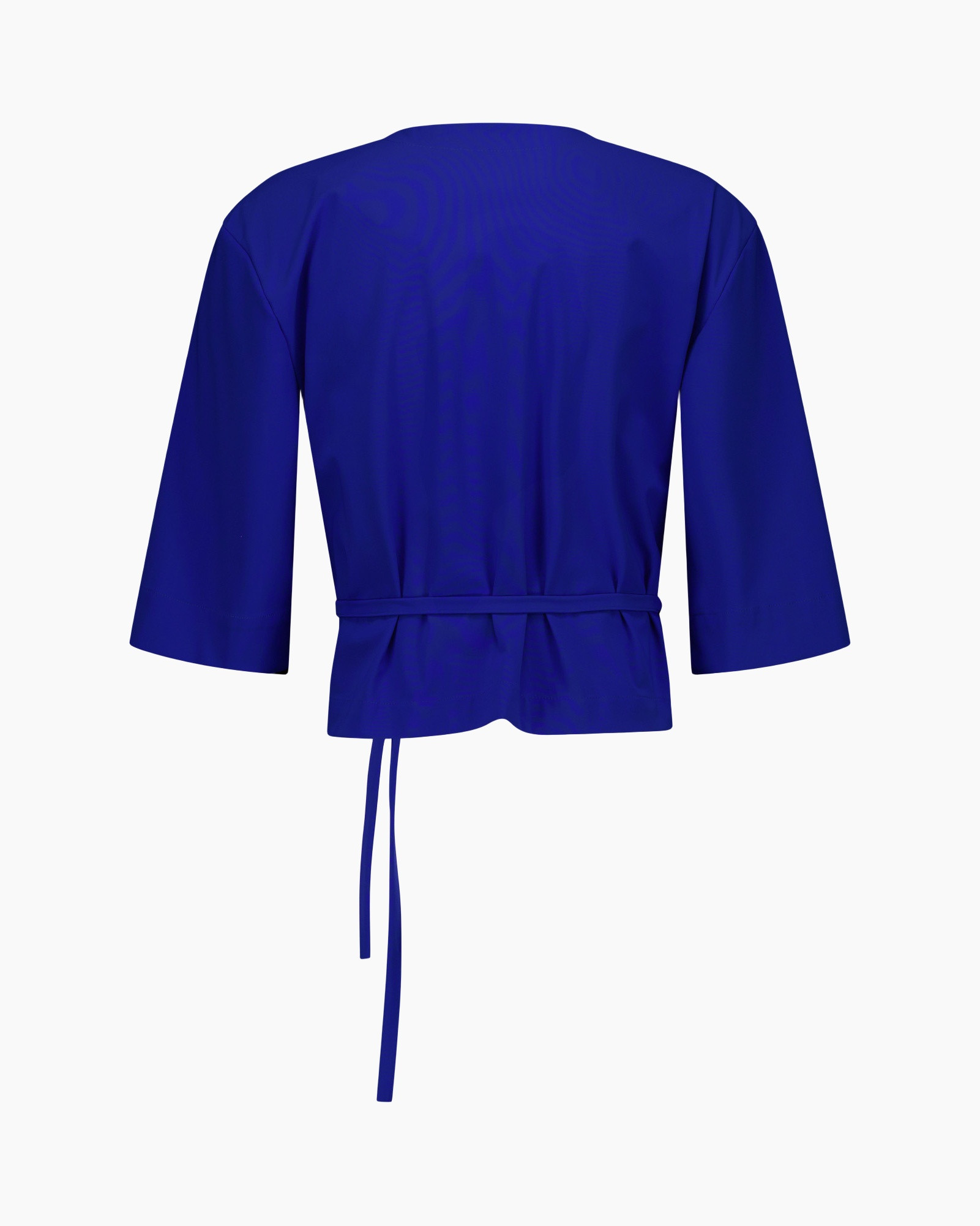 blouse, heldere blauwe,  knopen, riem, korte mouwen