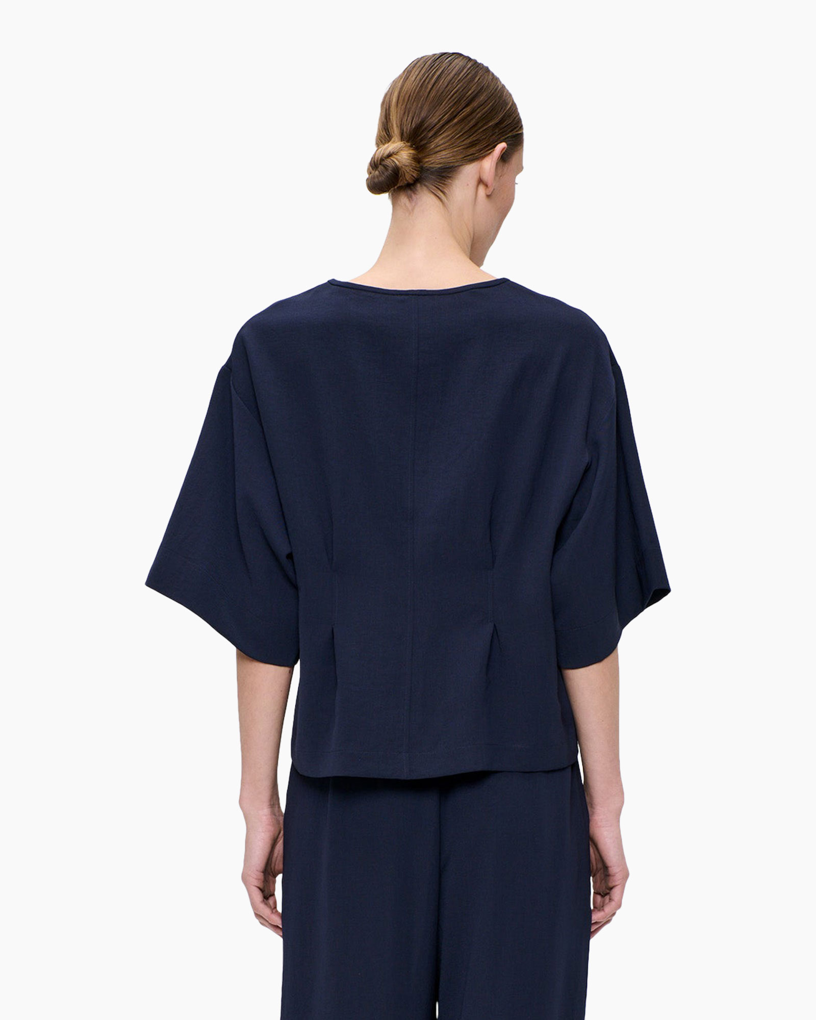 marine blauw top, kimono mouwen, short sleeve, ronde hals, .effen kleur