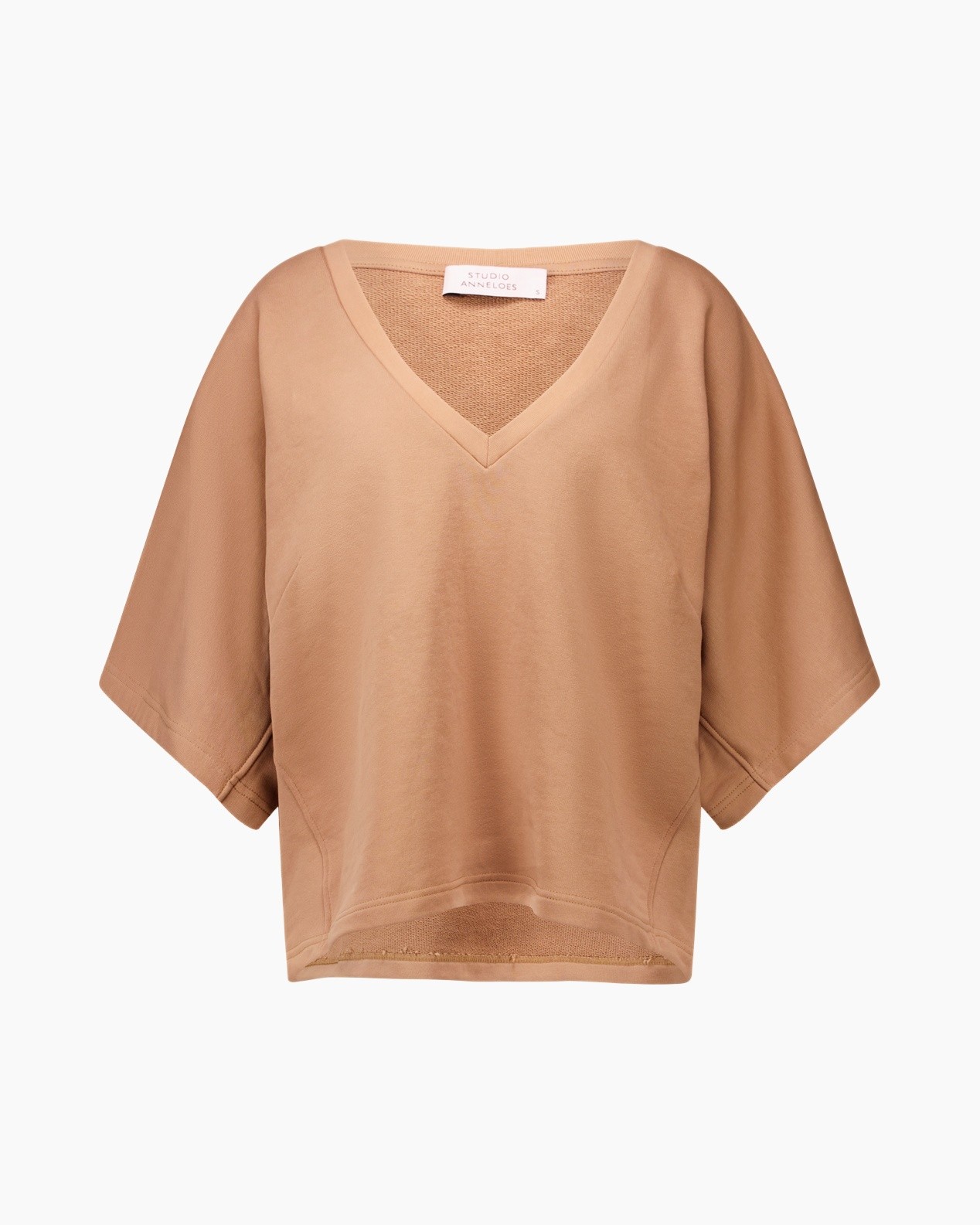 top, t-shirt, blouse, camel, v-hals