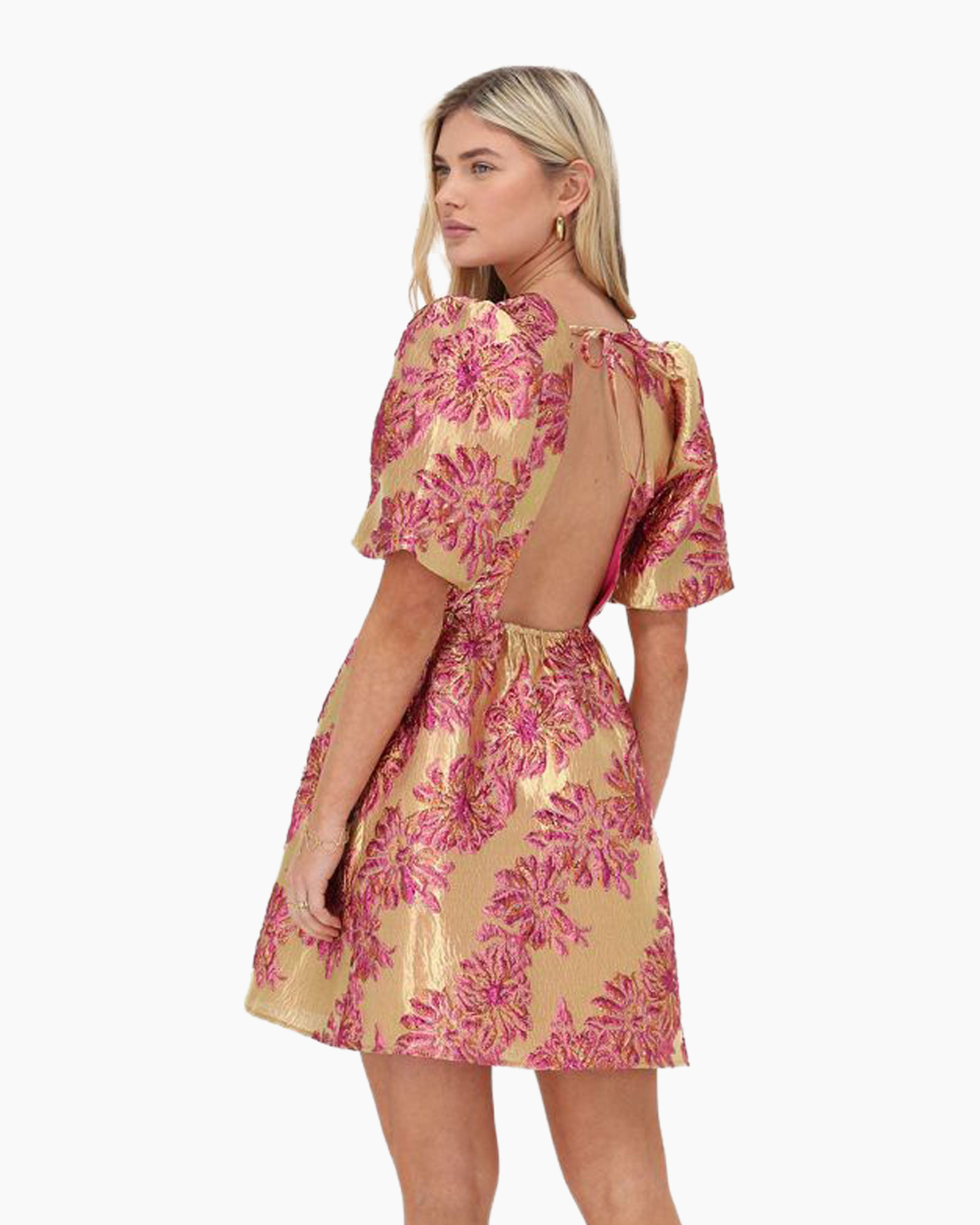 Jurk Jacquard Flower Dress With Bow Rose