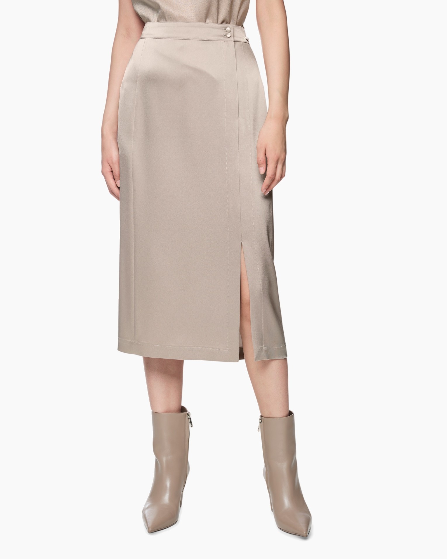 rok, midirok, splits, beige, enkellaarzen