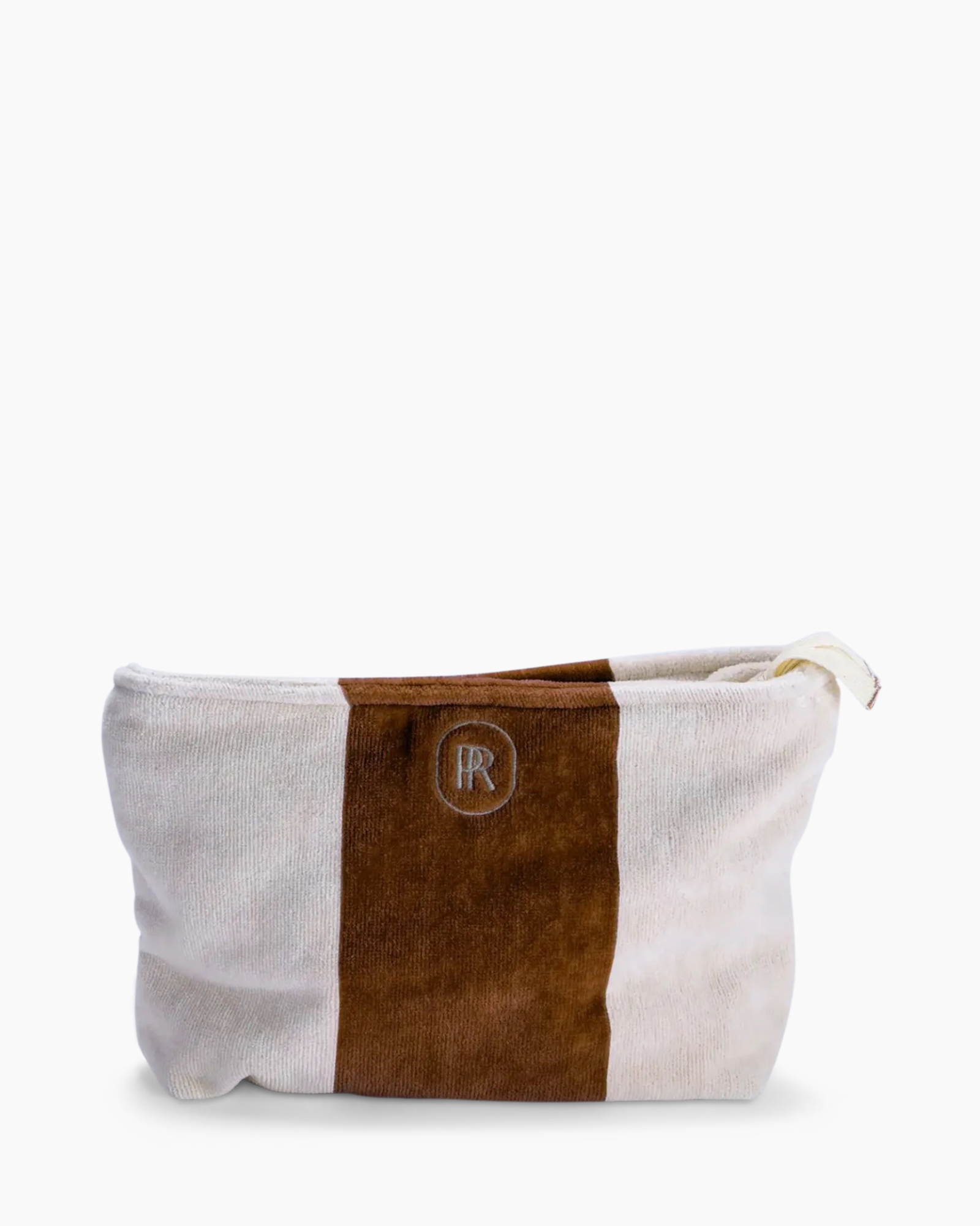 bag, pouch, cosmetic bag, brown stripe, corduroy, duo-tone