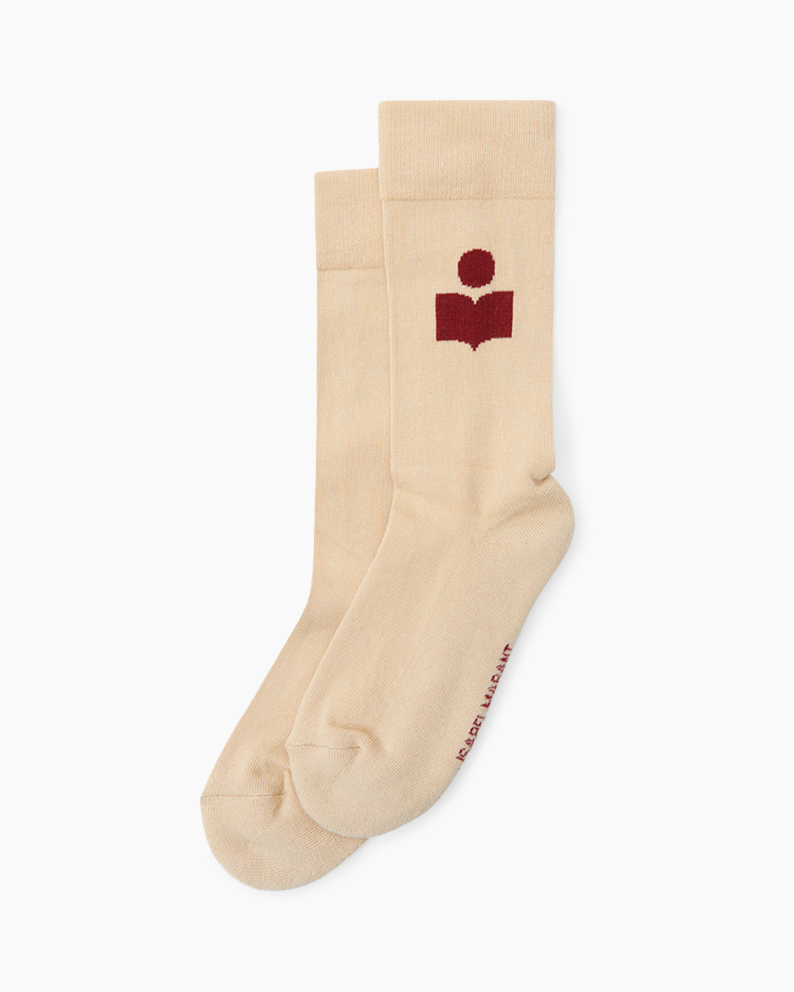 sokken, beige, kruisvoet, logo, enkellengte