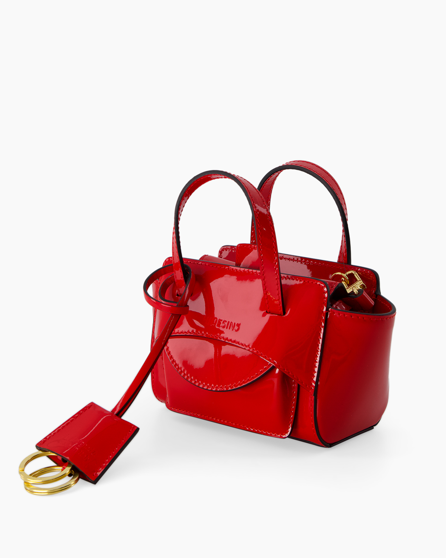 handtas, rood, glanzleer, mini tas, gouden hardware
