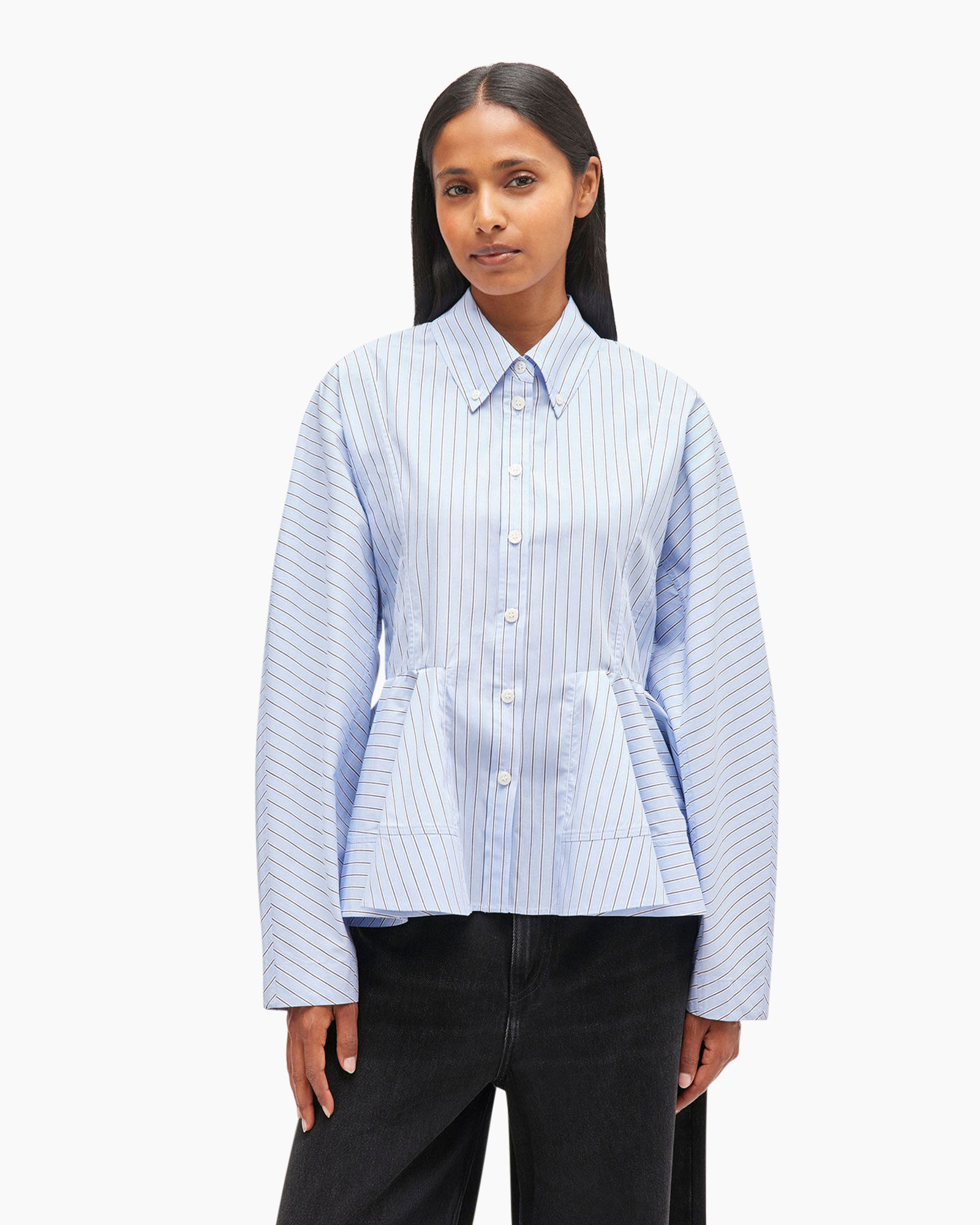 Blouse Stripe Cotton Peplum Paars