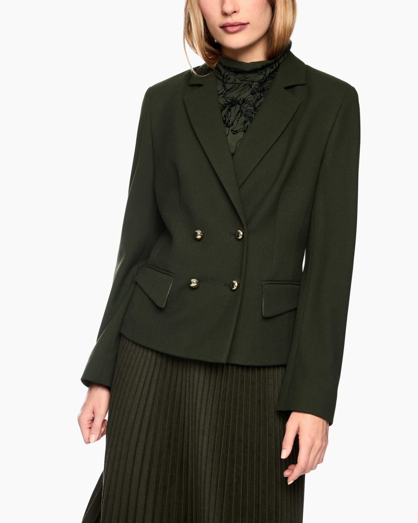 blazer, dubbele rij, groen, peplum, revers