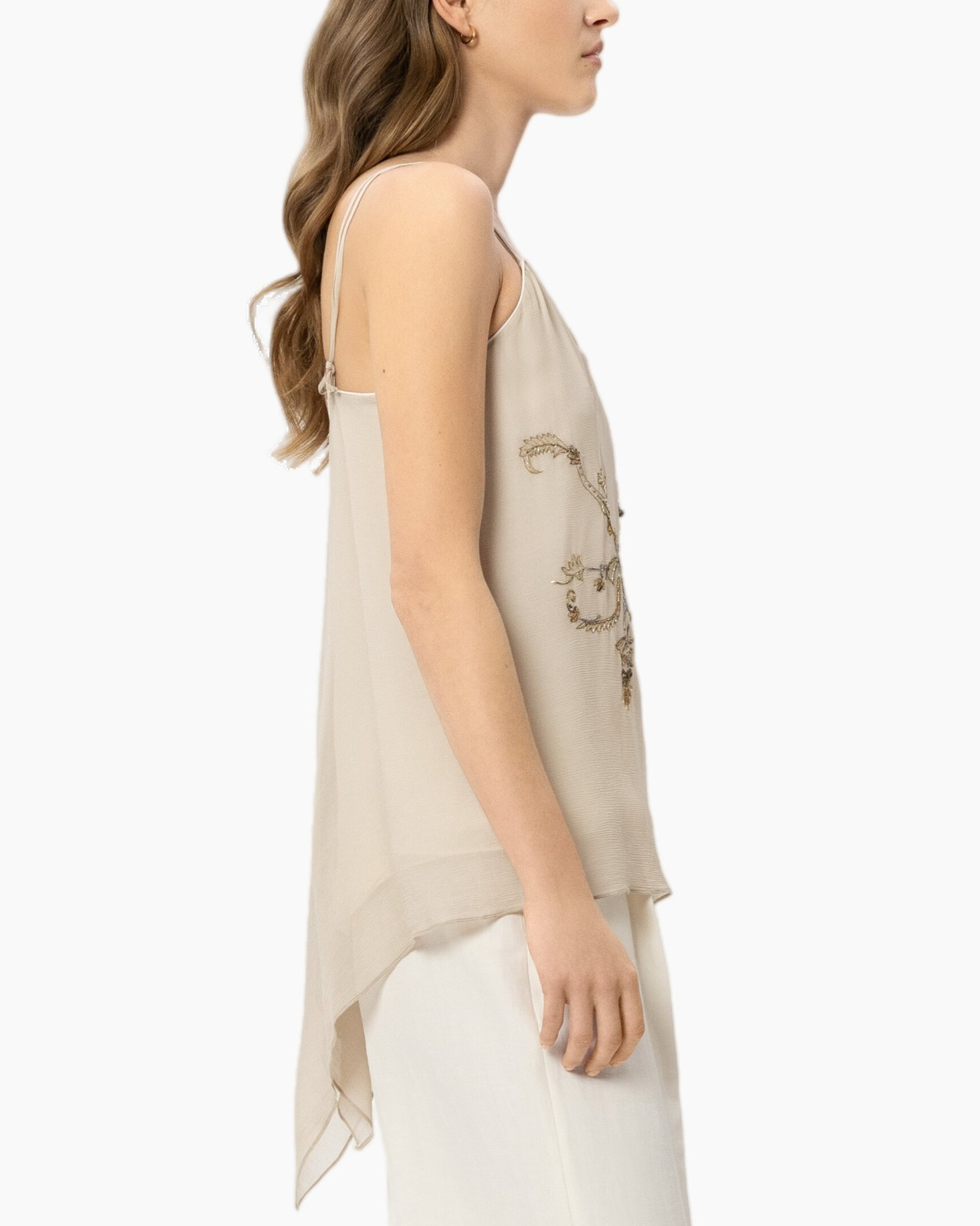 tanktop, borduursel, beige, smellloze, gelaagde top