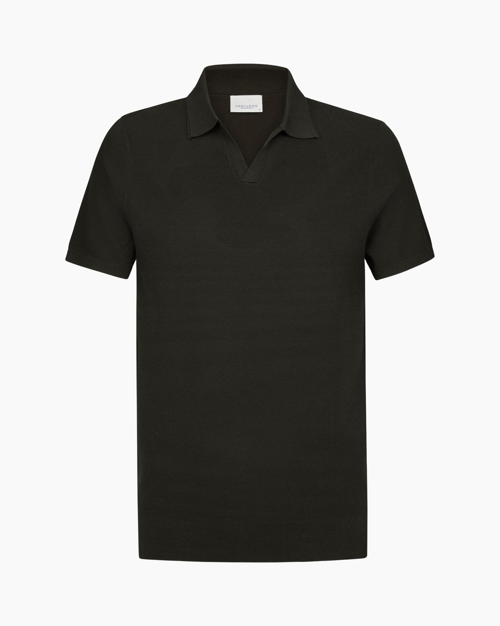 polo shirt, short sleeves, black, collared, knit fabric
