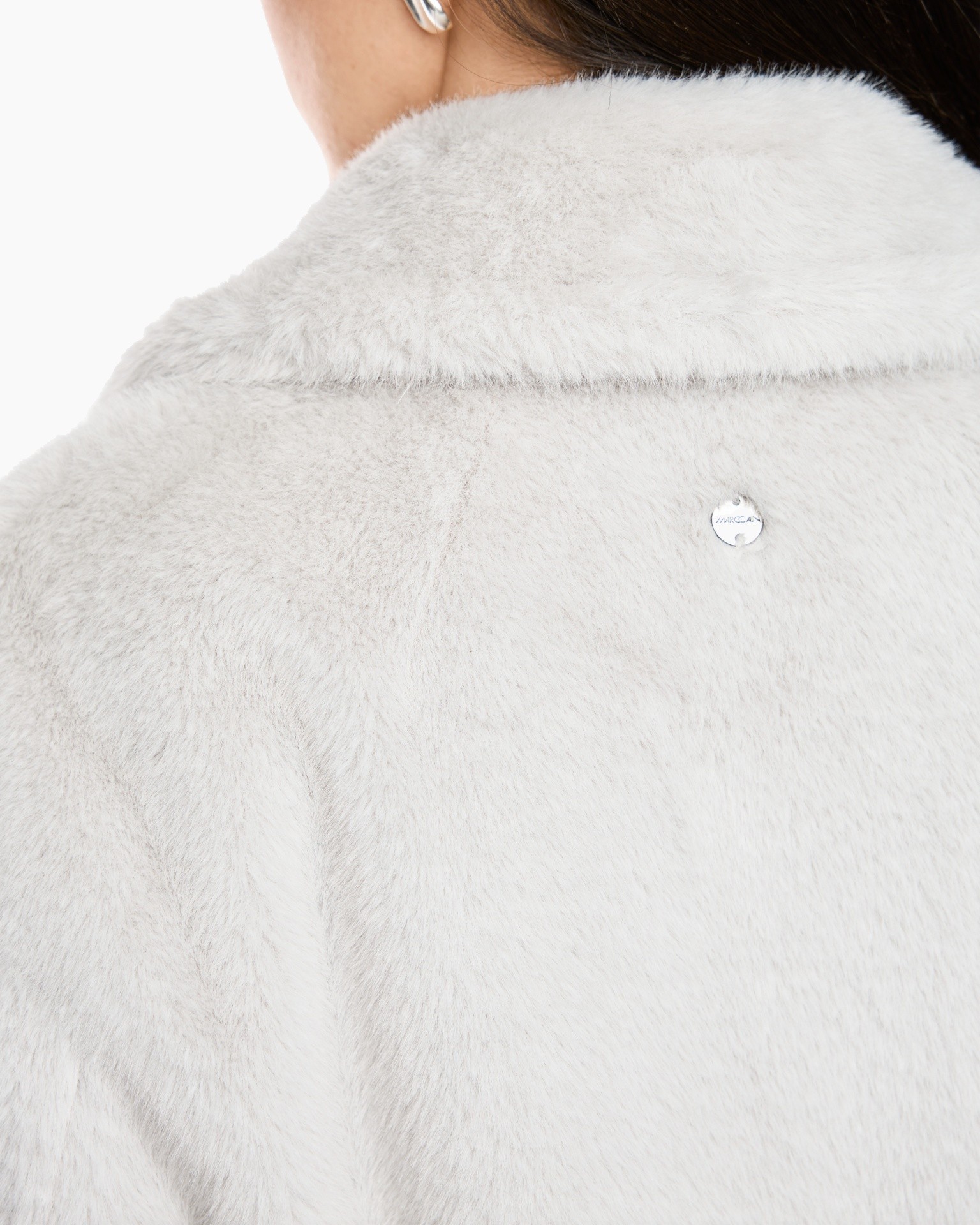 vacht, jas, shearling, kraag, knop