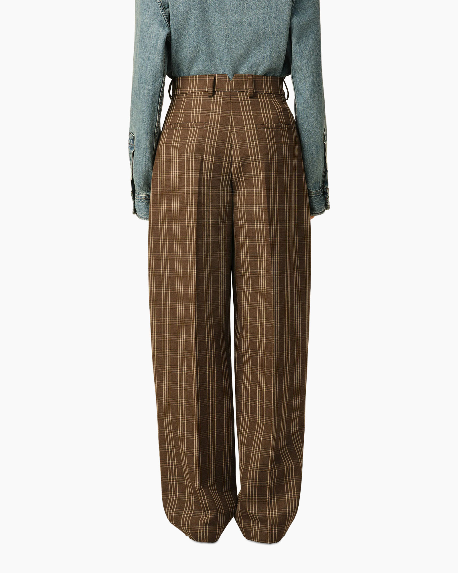 broeken, ruit, bruin, wijdelug, broek