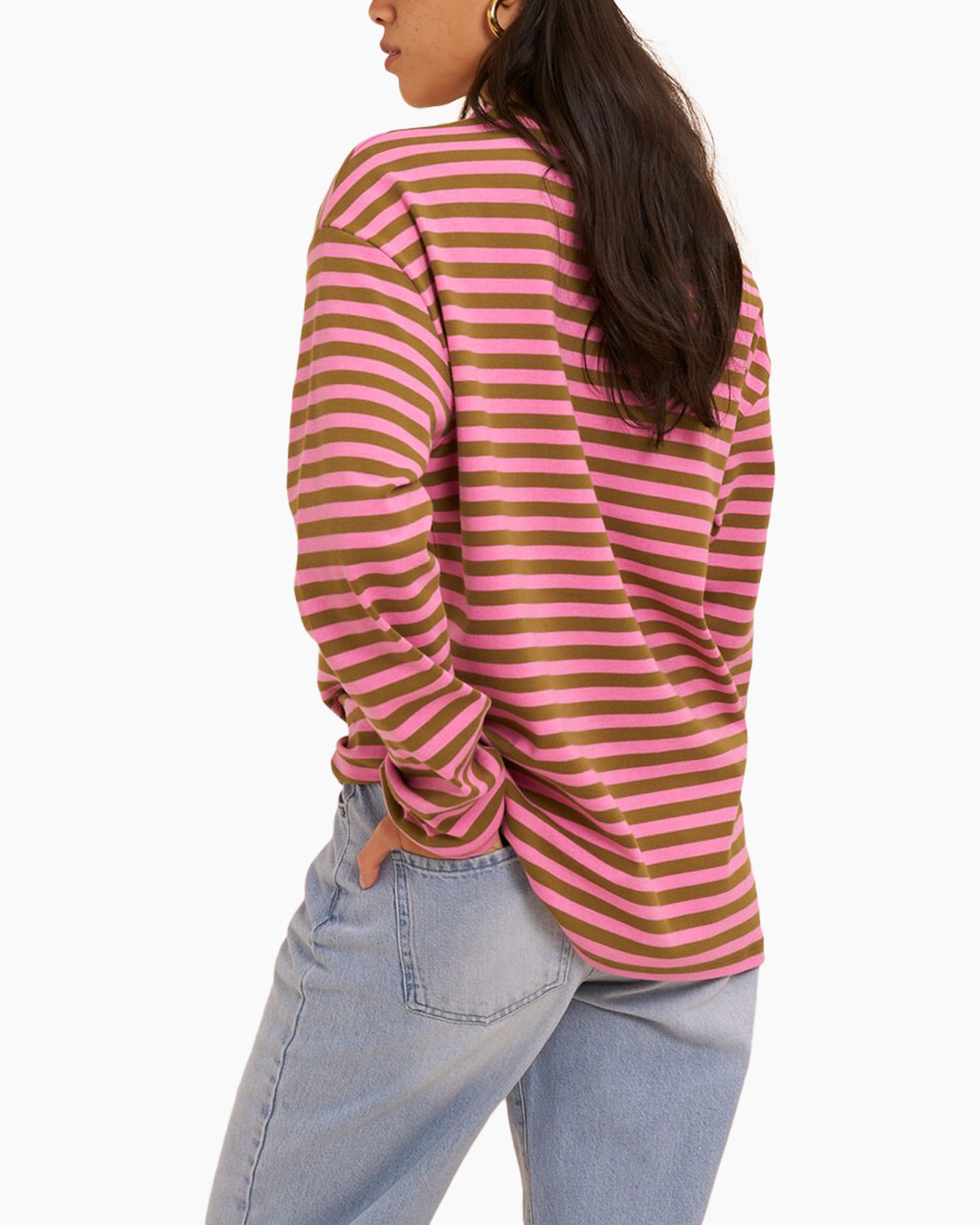 trui met strepen, roze-bruin strepen, lange mouwen, ronde hals, casual top