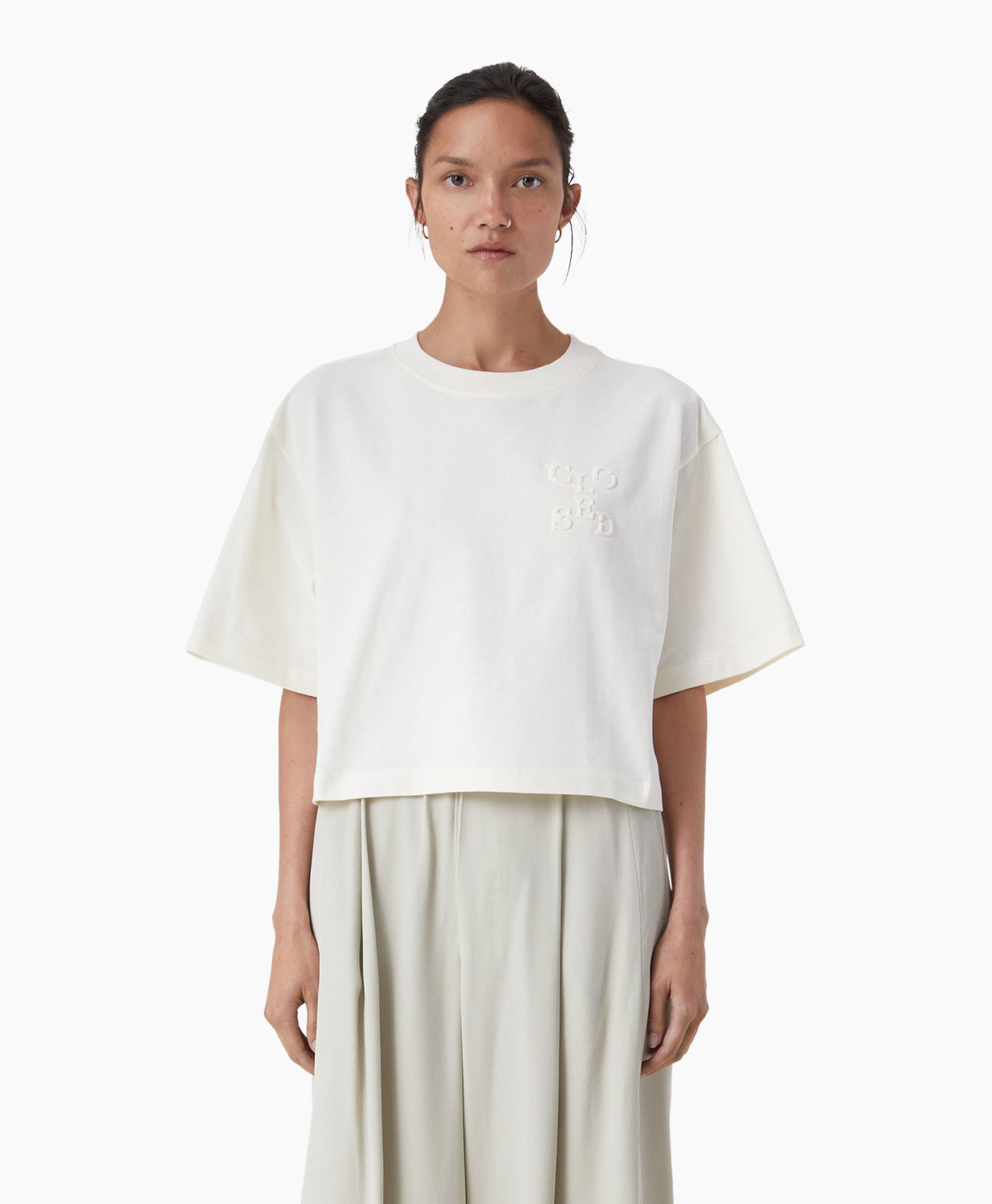 T-shirt Korte Mouw Cropped Ecru