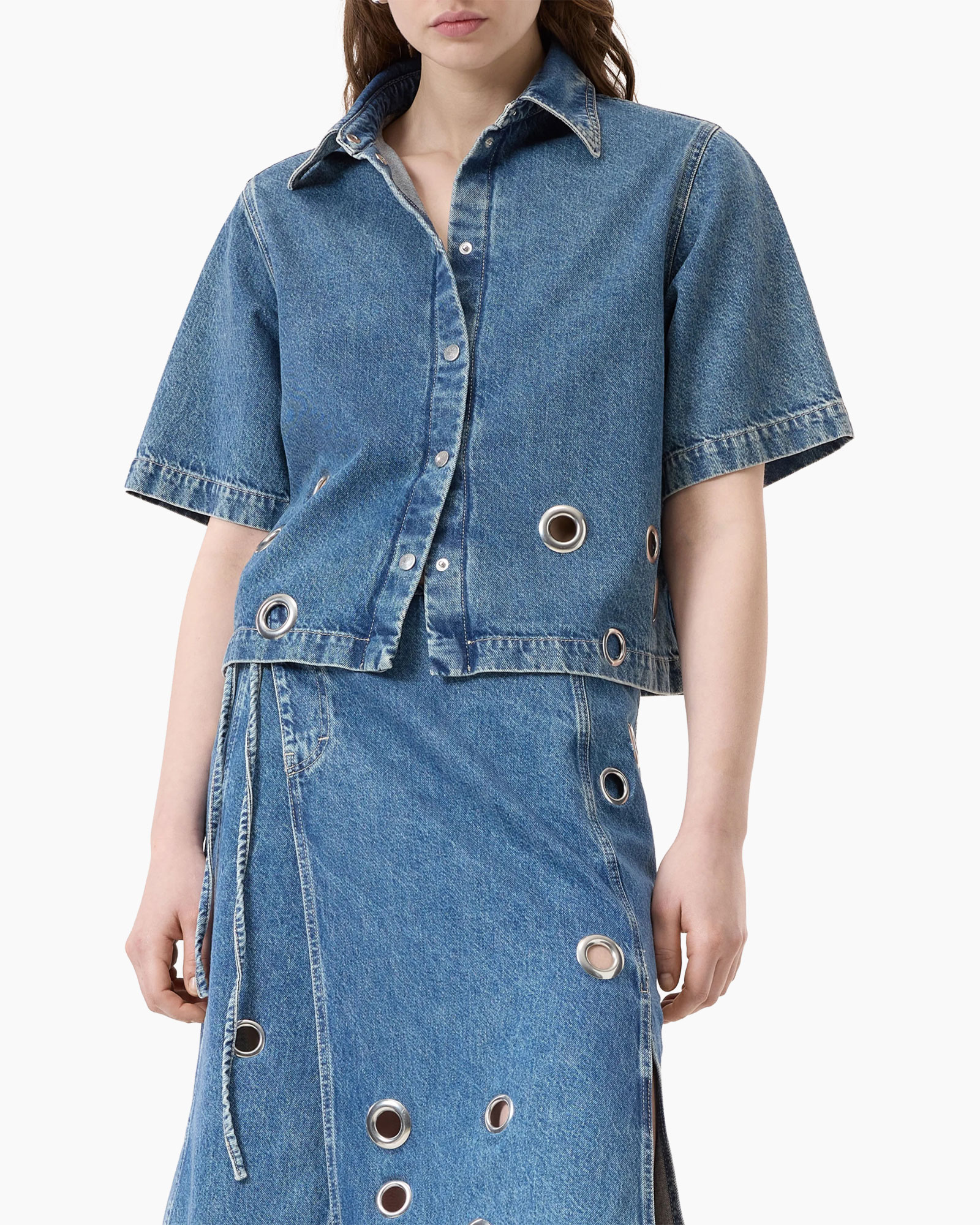 T-shirt Korte Mouw Short Sleeve Denim Shirt midden blauw