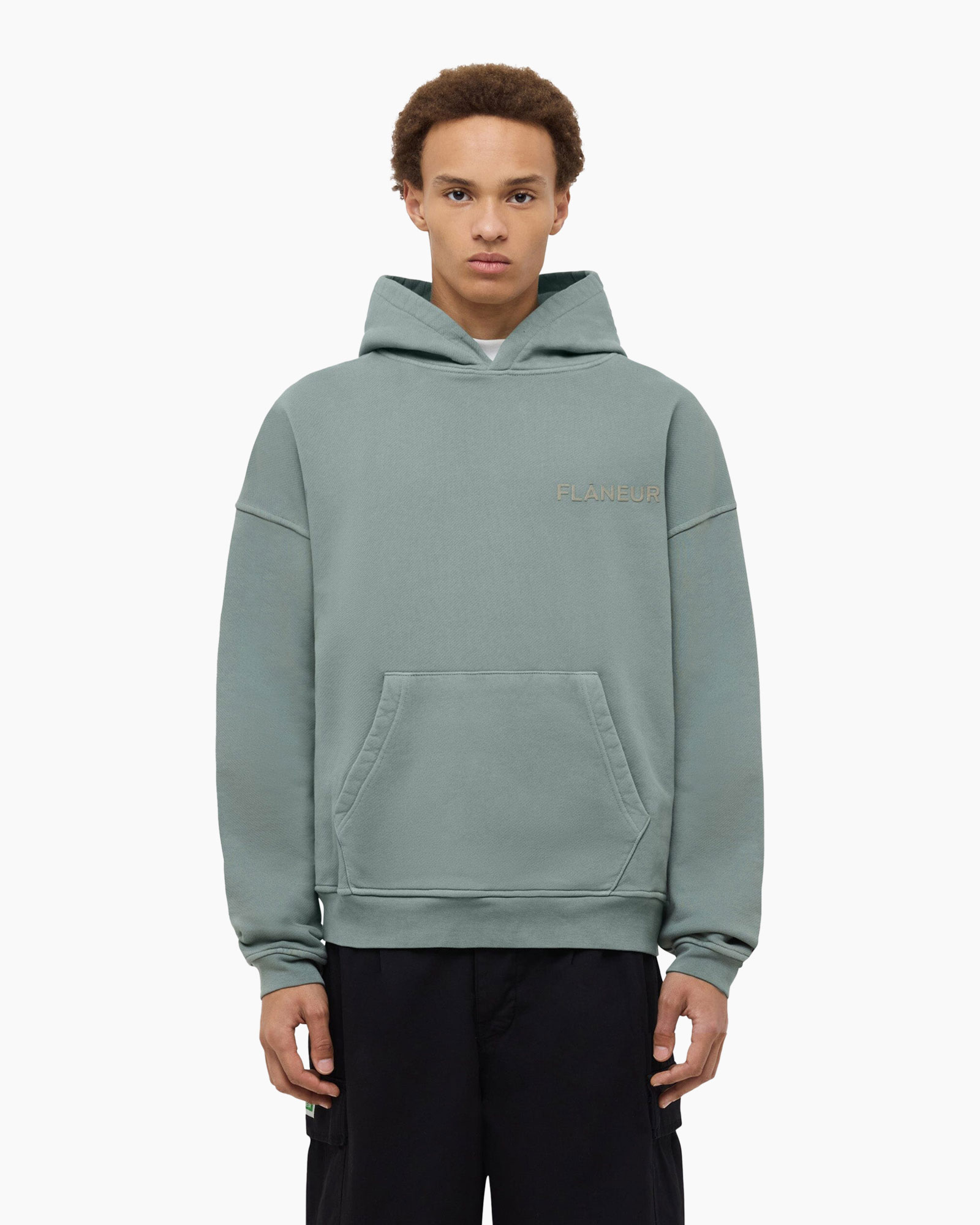 Hoodie Double Logo Washed midden groen