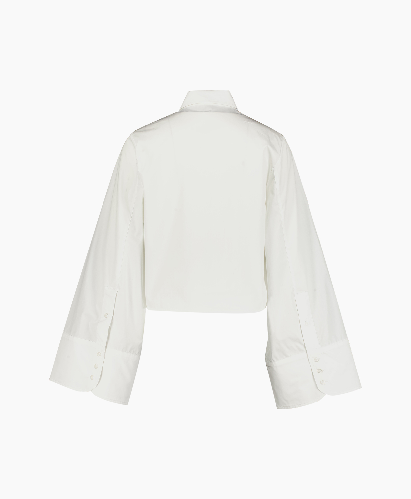 korte top, wit shirt, lange mouw, kraag, knopen-down