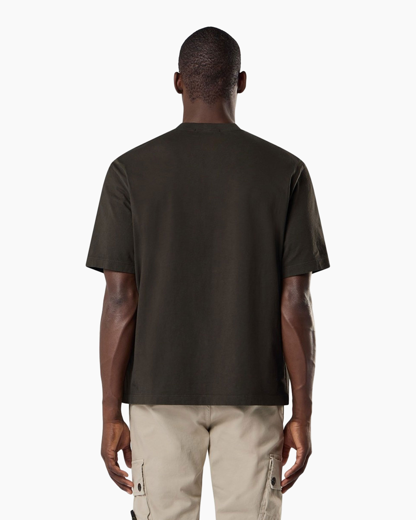 t-shirt, korte mouw, effen, donker olijf, logo patch