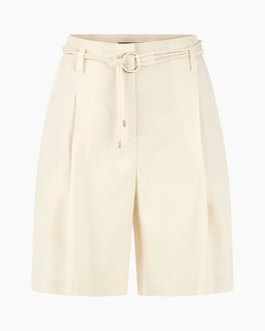 shorts, pleated, cream, belt, drawstring