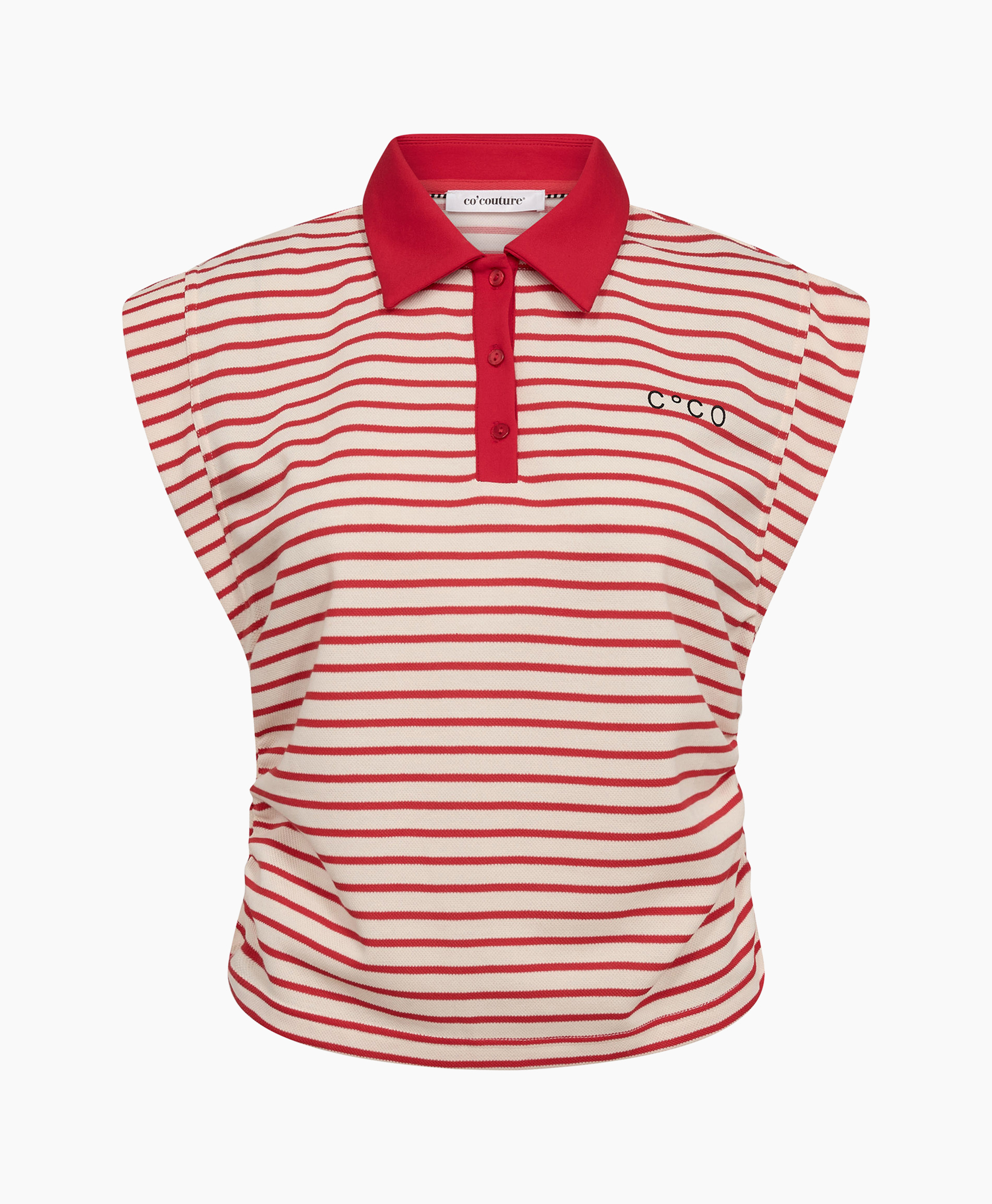 gestreept, poloshirt, mouwloos, rood, tunik