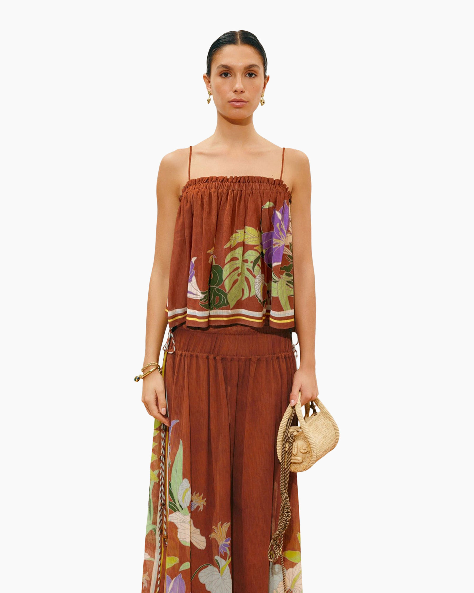 tanktop, riemtops, bloemenprint, wildflower, rustkleur