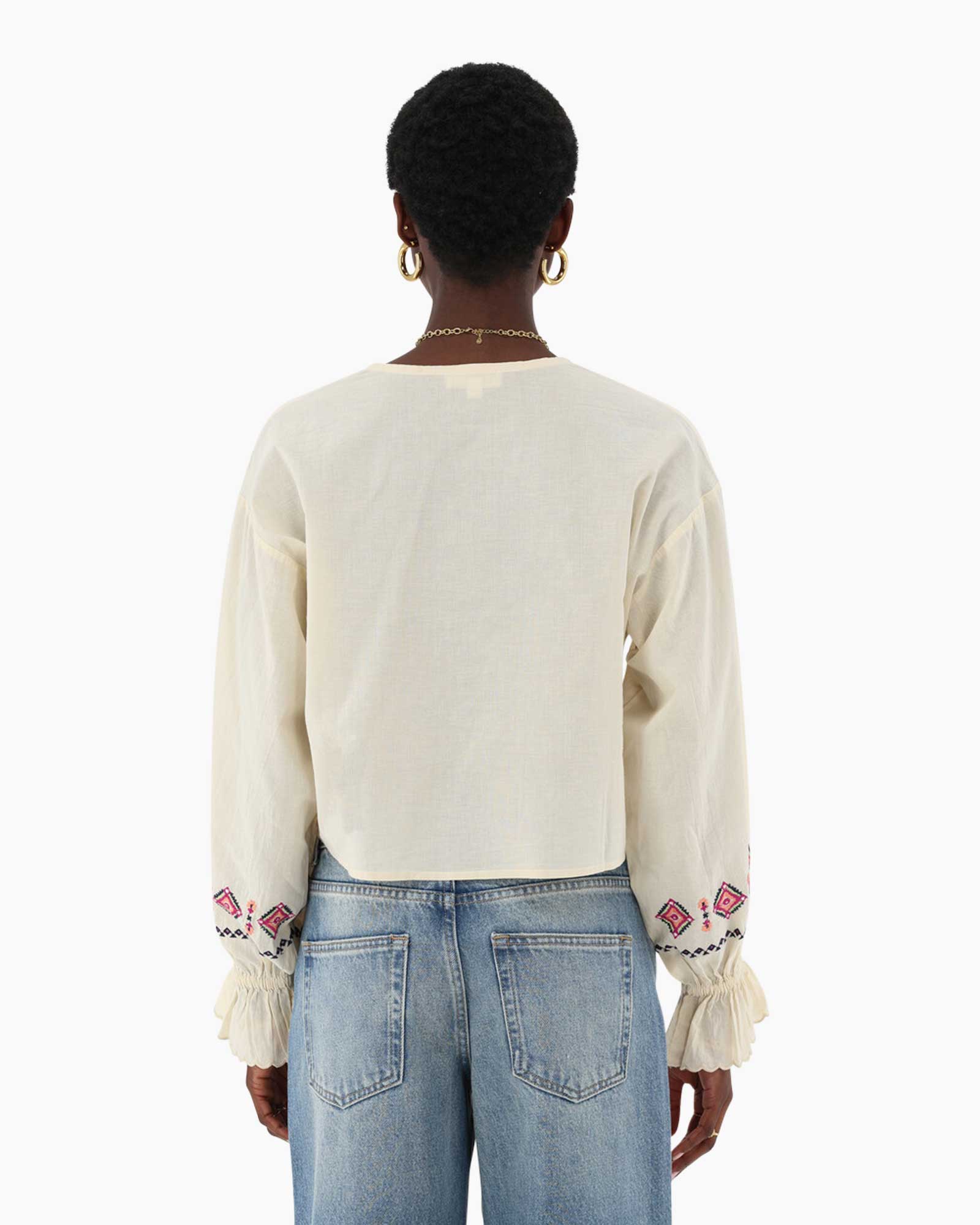 Top With Bows And Embroidery Beige