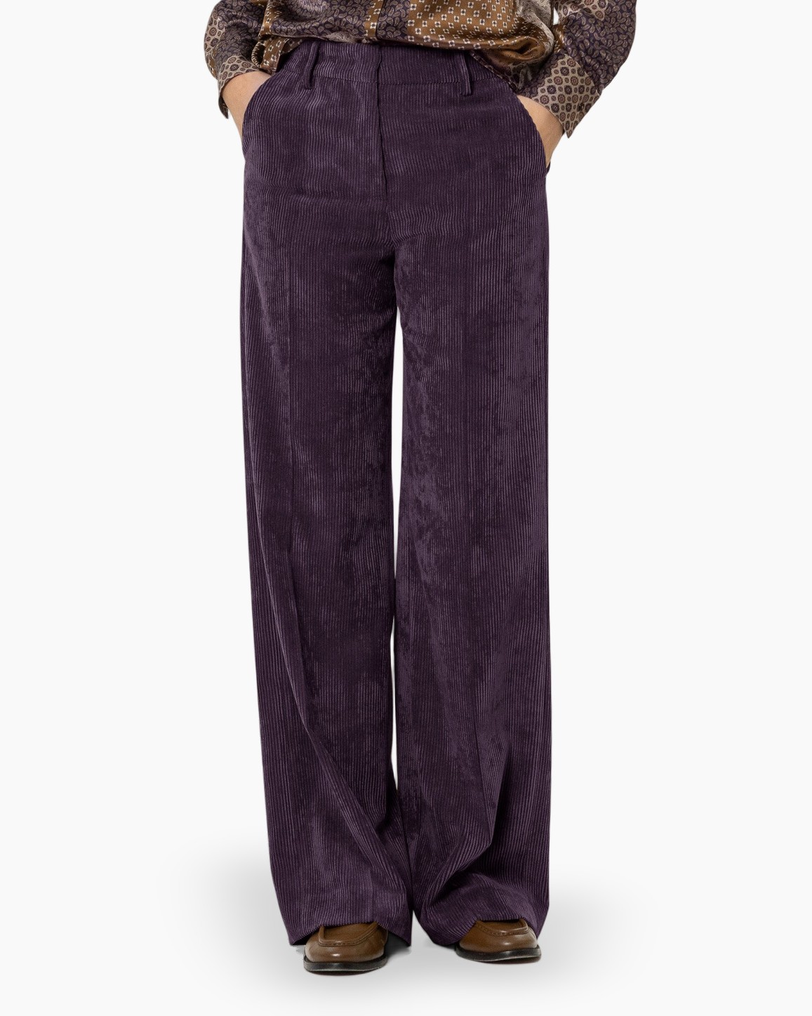 korduroy, wijdere pasvorm, broek, paars, broek