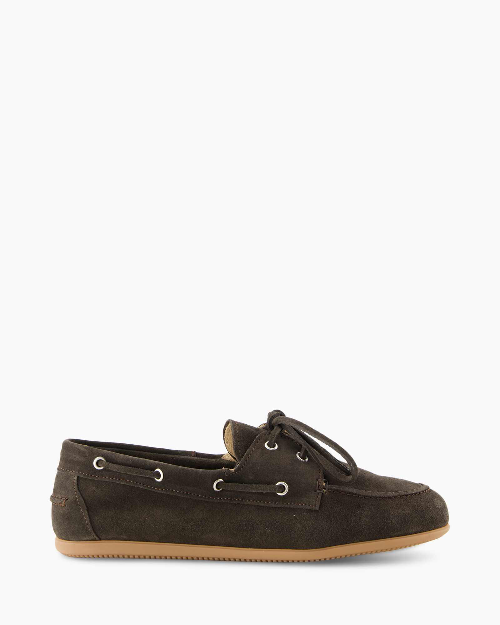 boatshoe, suede, bruin, veters, gumsole
