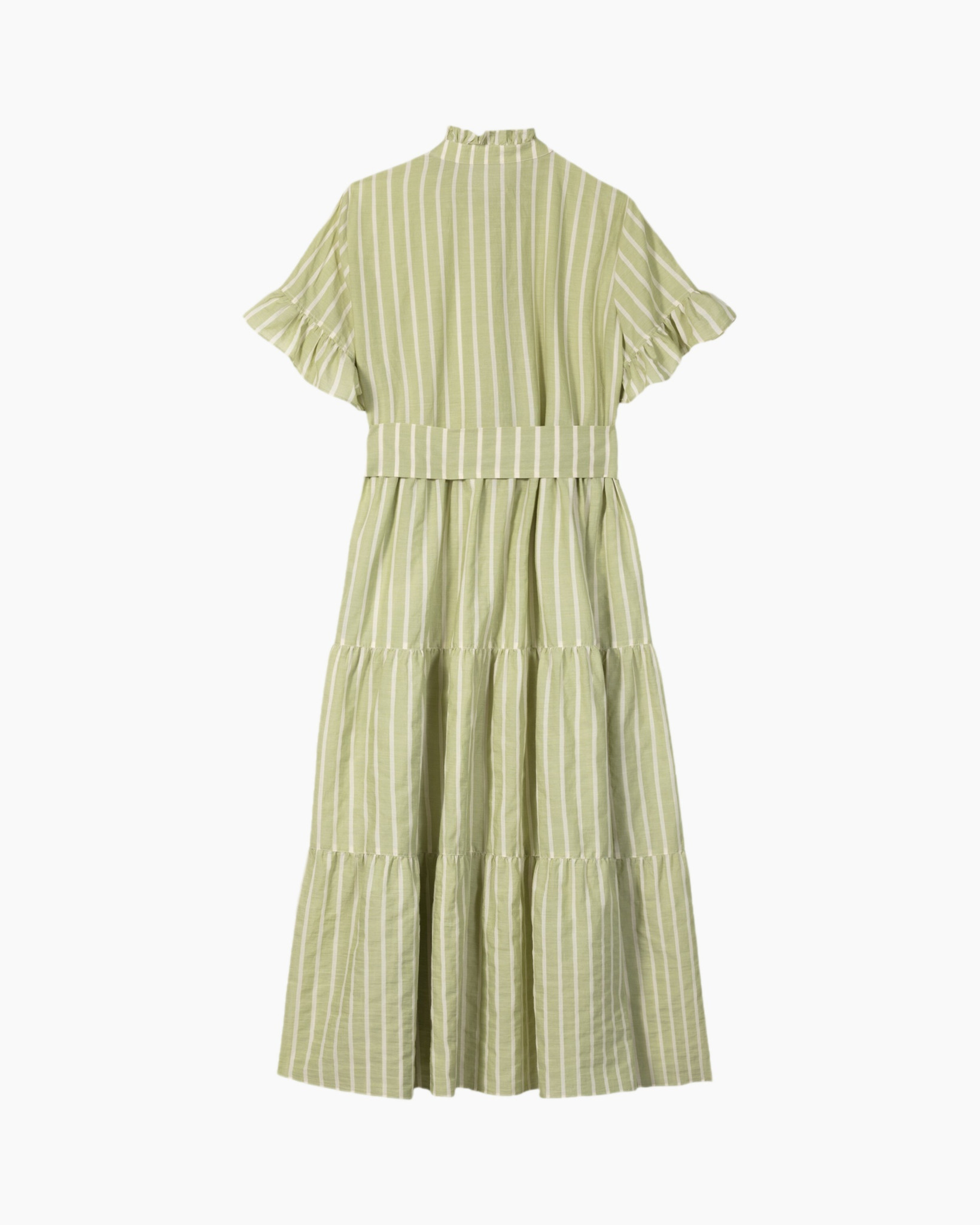 jurk, gelaagd, korte mouw, linnen, groen