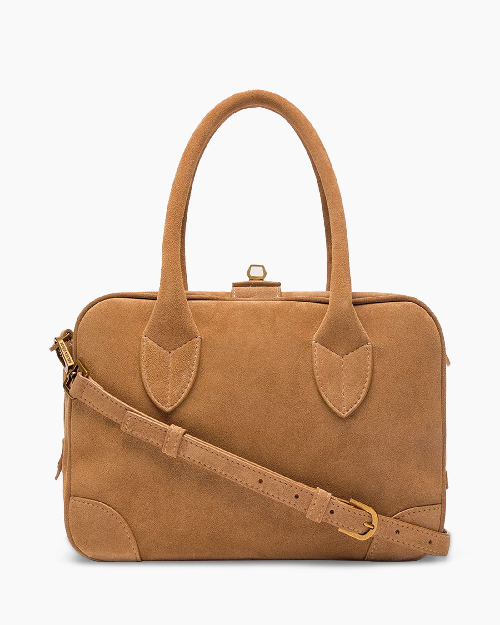 handbag, brown, suede, top-handle, structured