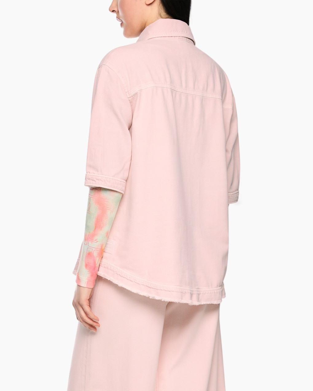 roze, denim, jas, buitenkleding, tie-dye
