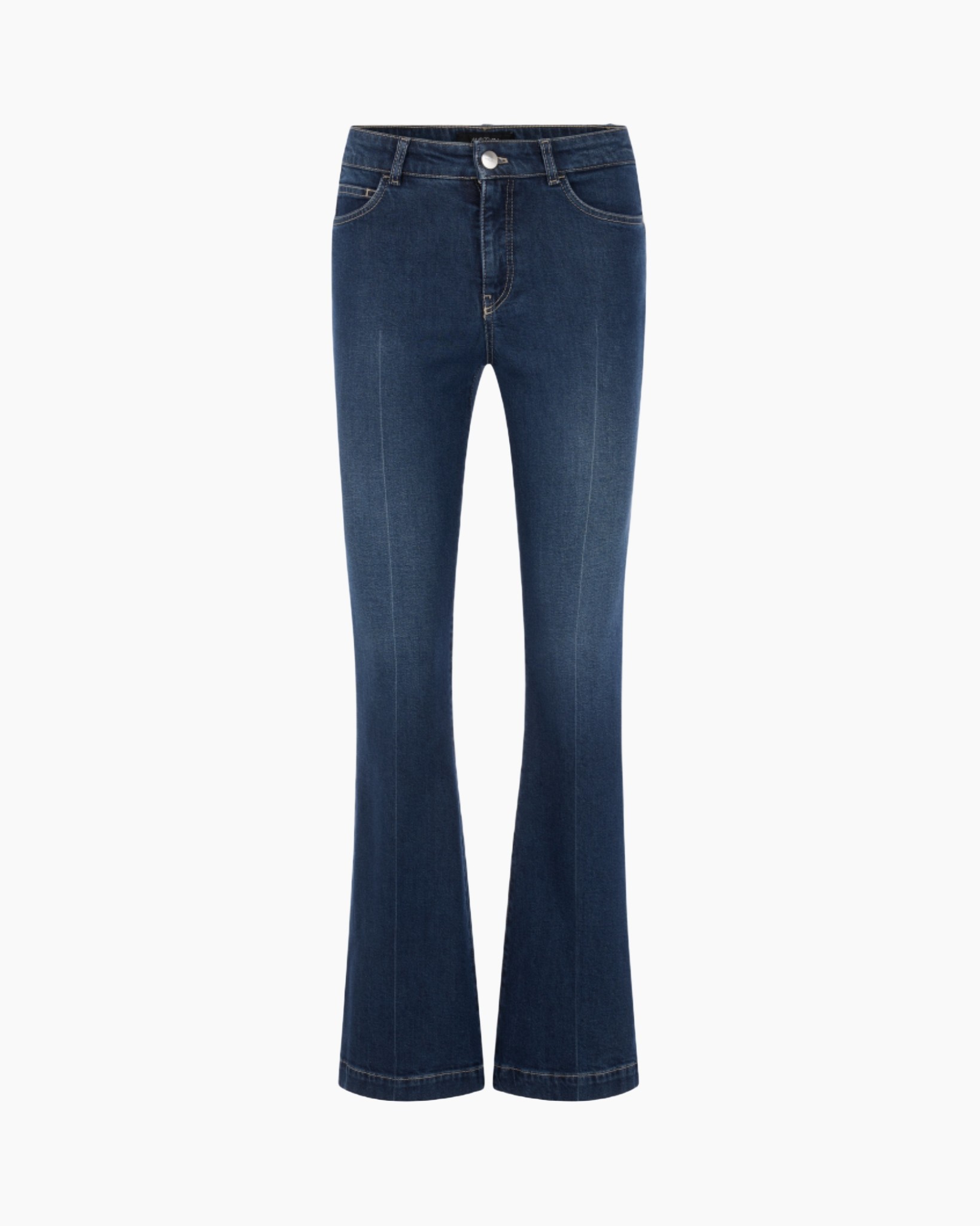 spijkerbroek, denim, flare, middelhoogte, blauw