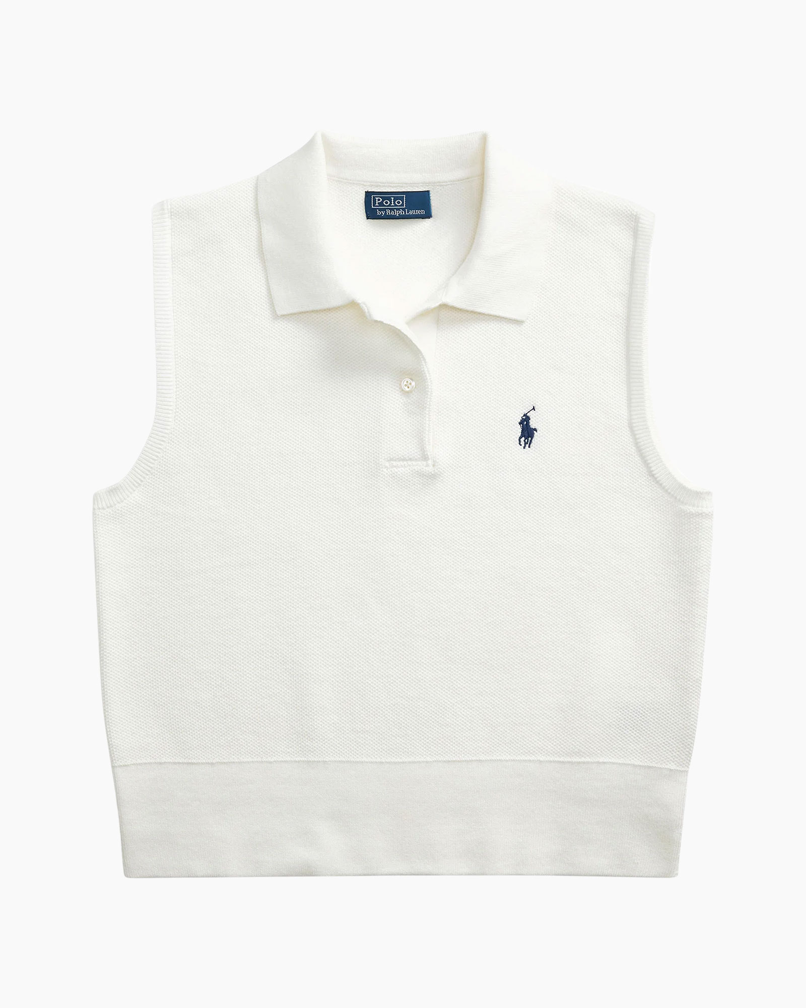 polo, sleeveless, white, knit, logo