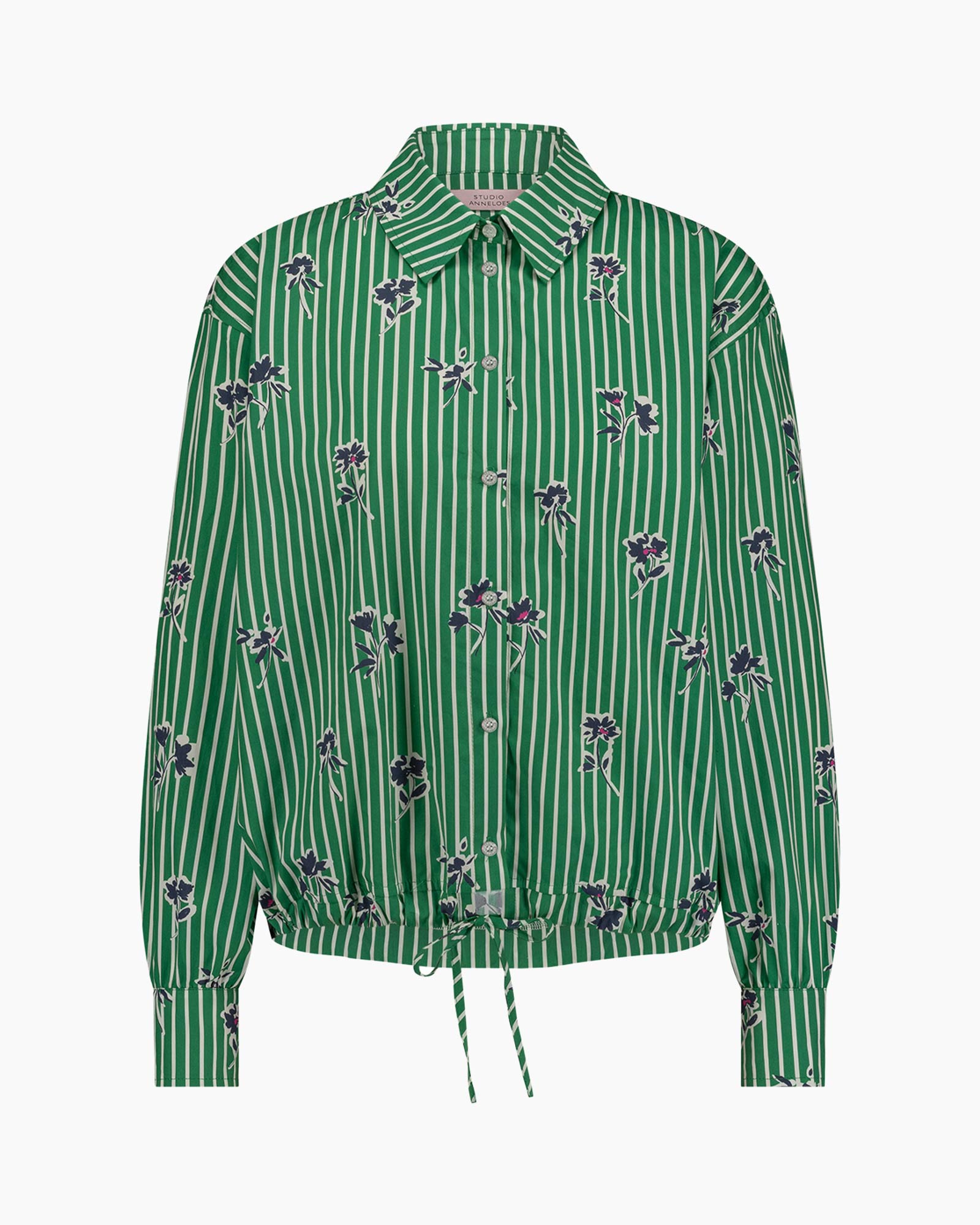 Blouse Dio Poplin Flower Stripe Groen