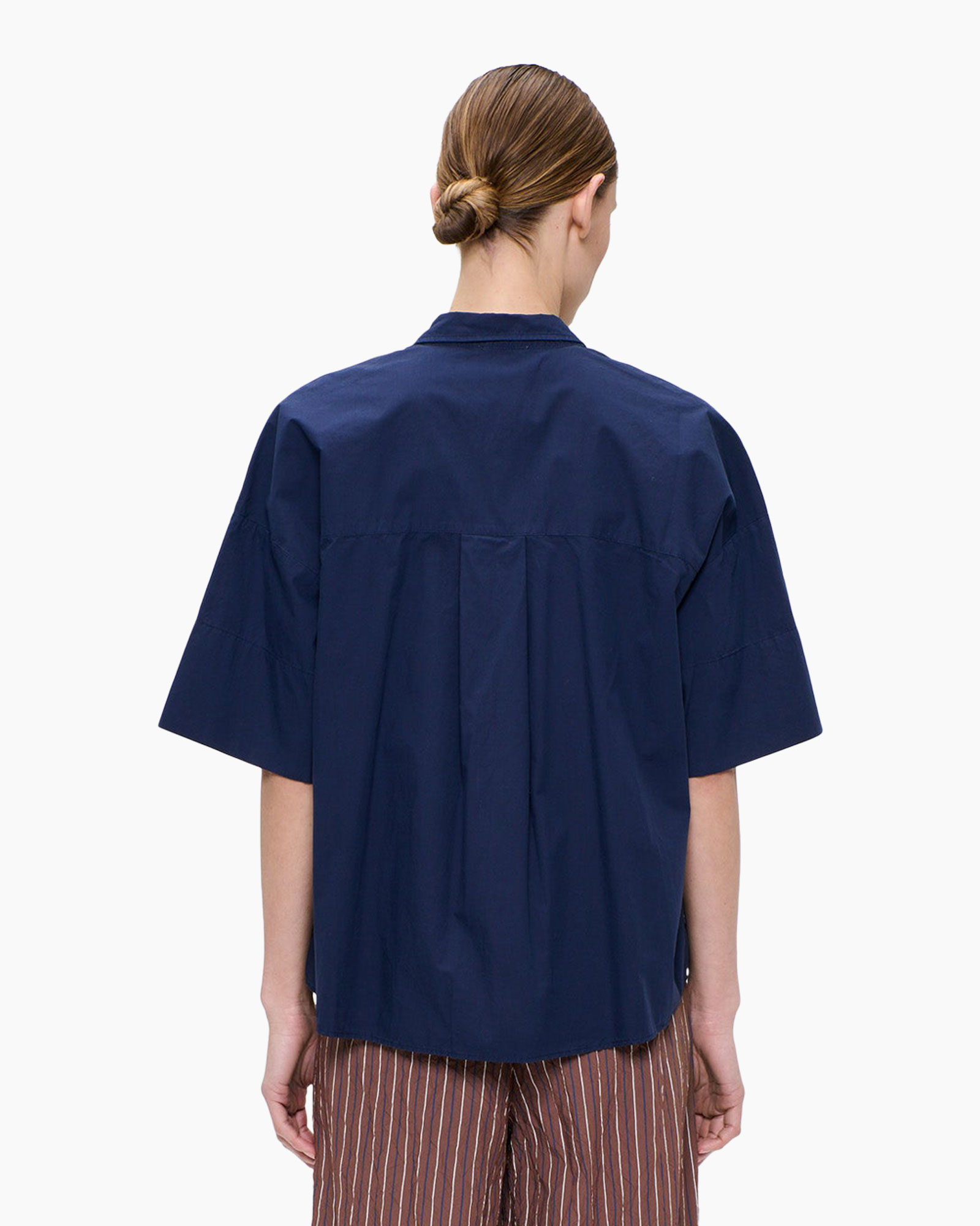 button-down, short-sleeve, navy, collared, shirt