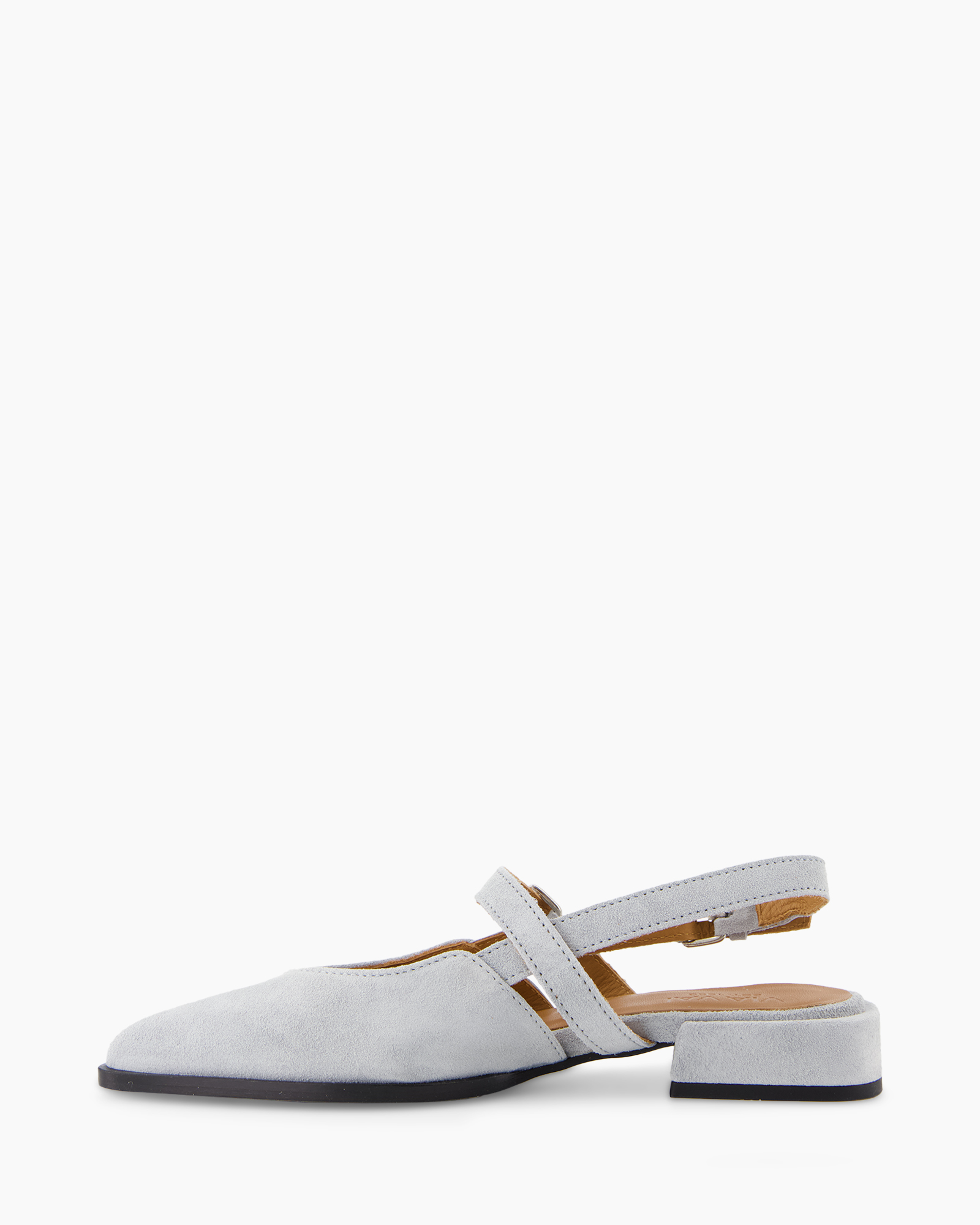 schoen, platte slipper, spitsole, gesp, suede