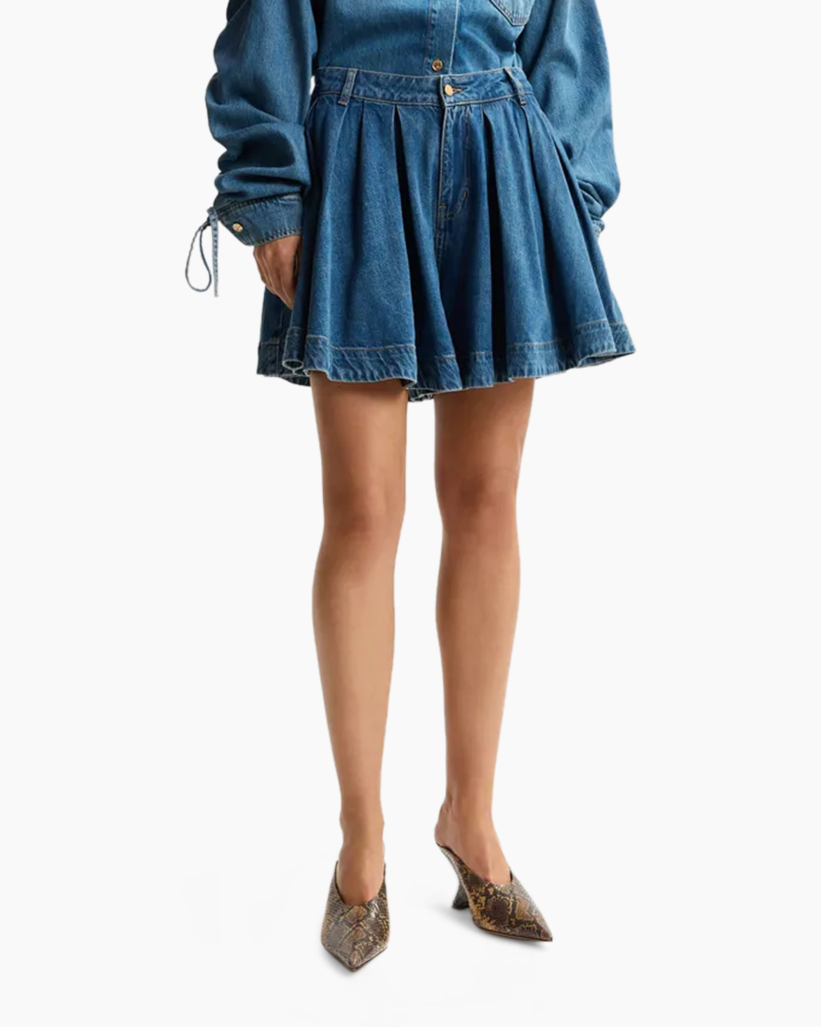 denim rok, plooikraag rok, hoog taille, jean stof, pattu?