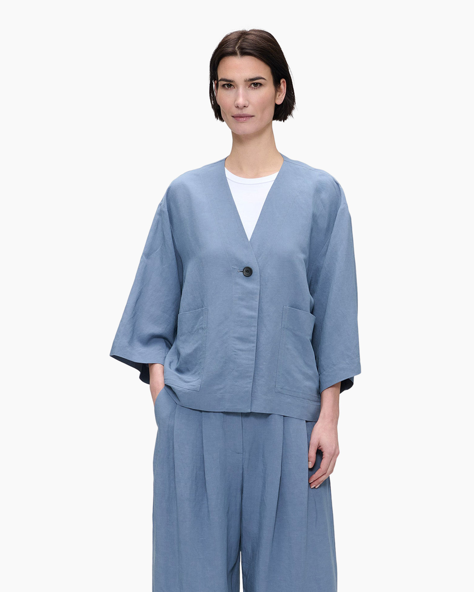 Vest Fine Linen Visc Blauw