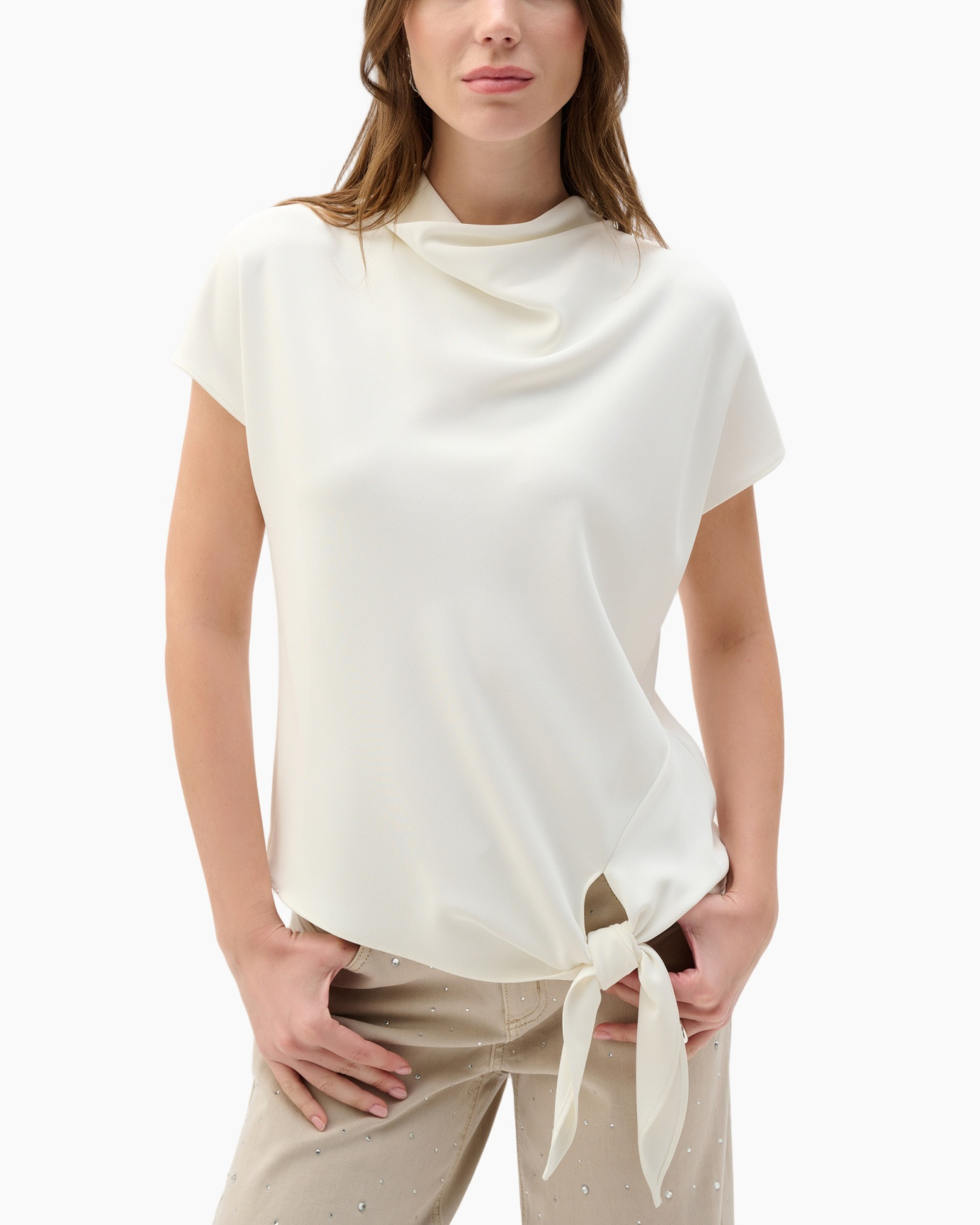 blouse, top, knotted, short sleeve, crepe