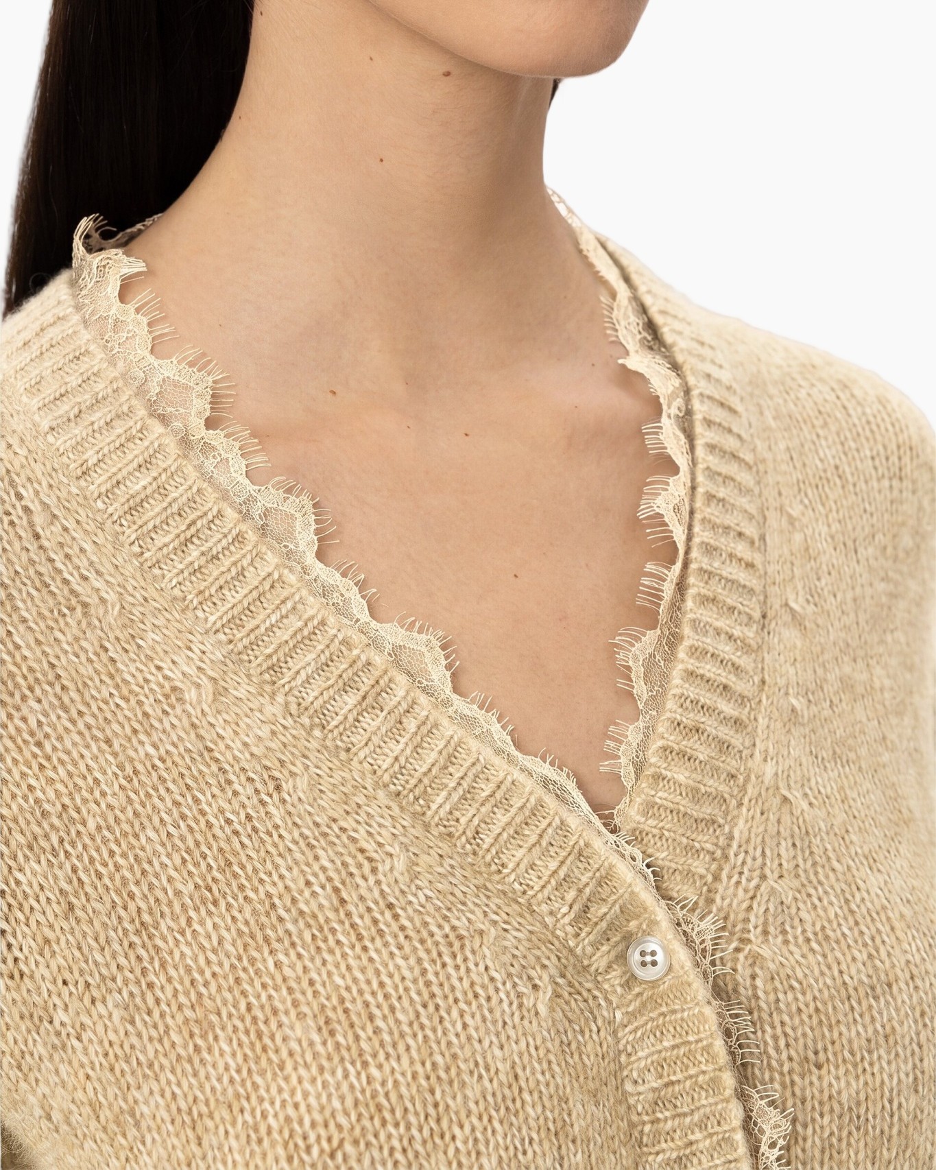 cardigan, breipulsn knitwear?, beige, lace trim, v-hals