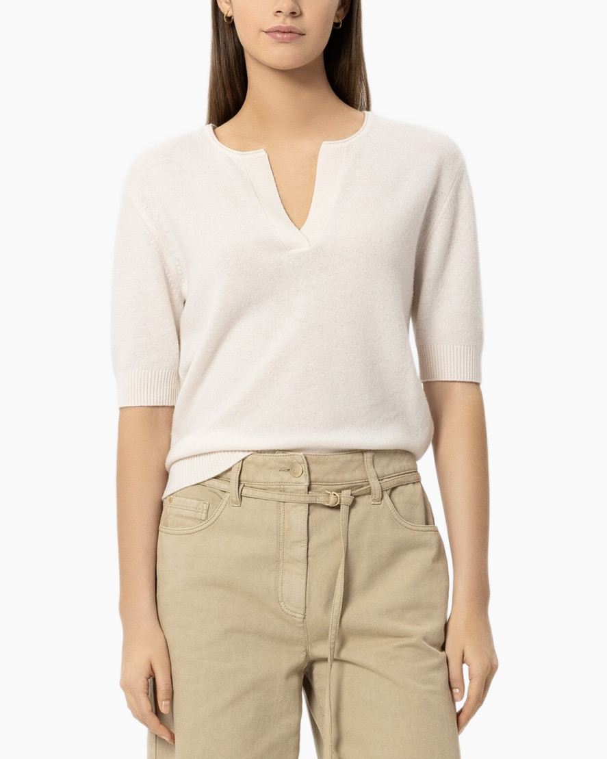 top, trui, breipunt, halve-mouw, crème