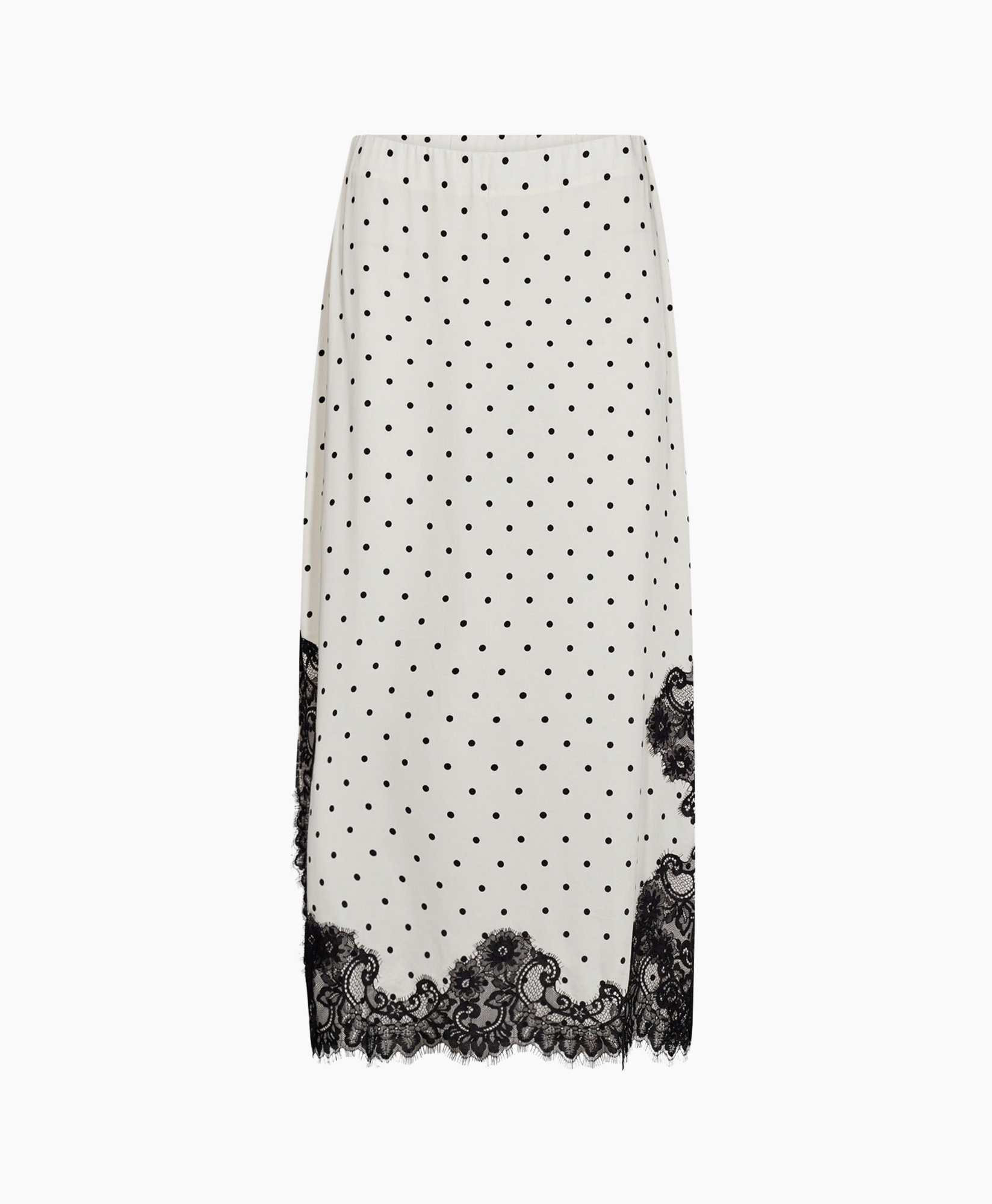 polka dot, middenlengte, wit, kantafwerking, rok