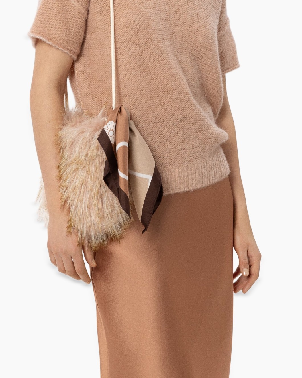 handtas, valse fur, sjaalaccent, beige tas, schoudertas