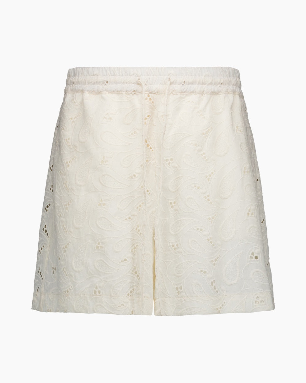 shorts, wit, paisley, eyelet, elastische tailleband