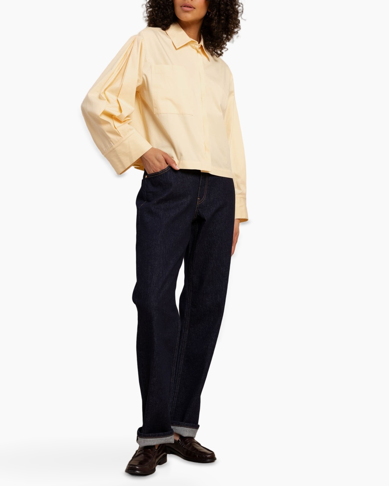 hemd, lange mouwen, knopen- shirt, zak, beige