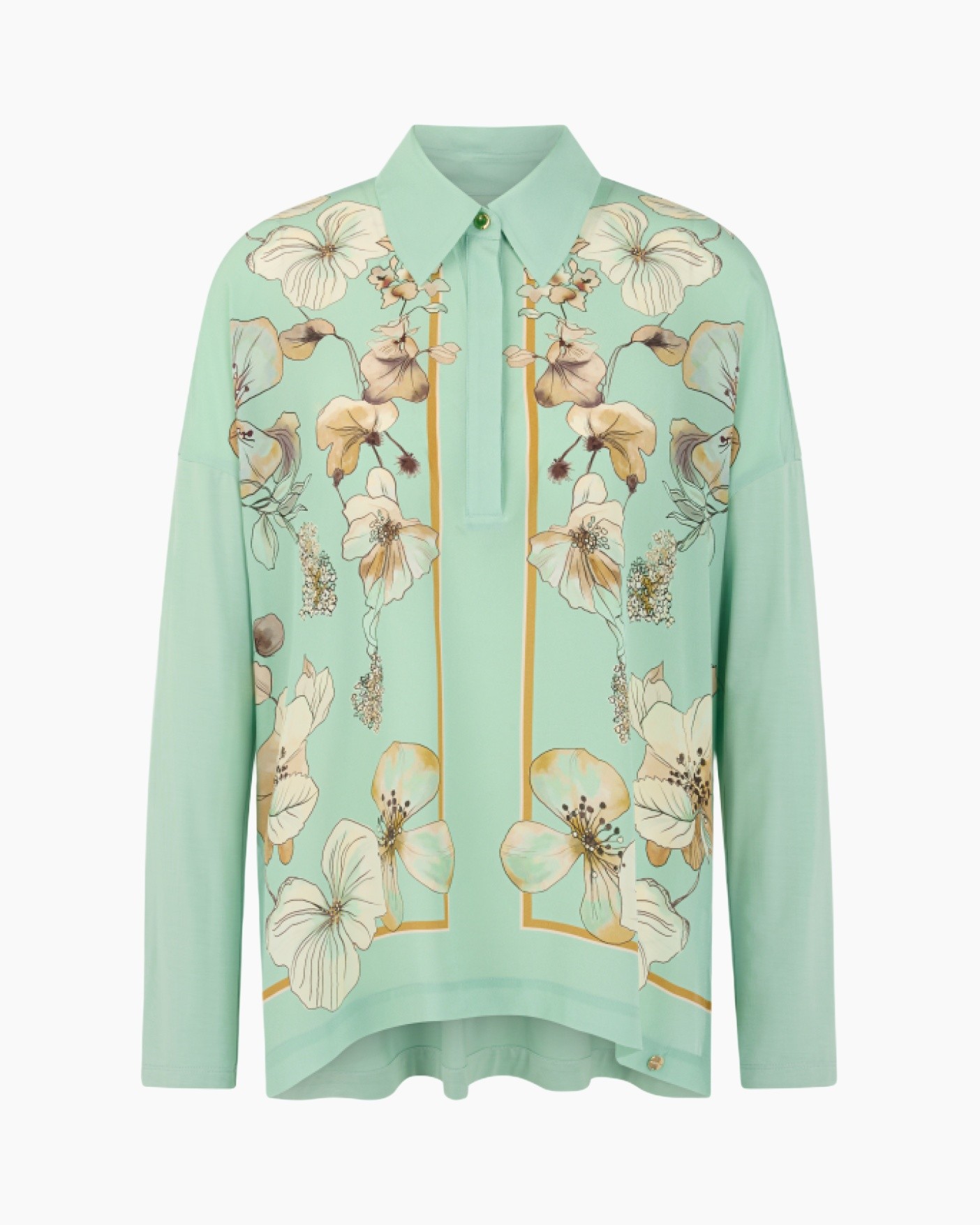 blouse, bloemenprint, mint, lange mouwen, knopsluiting